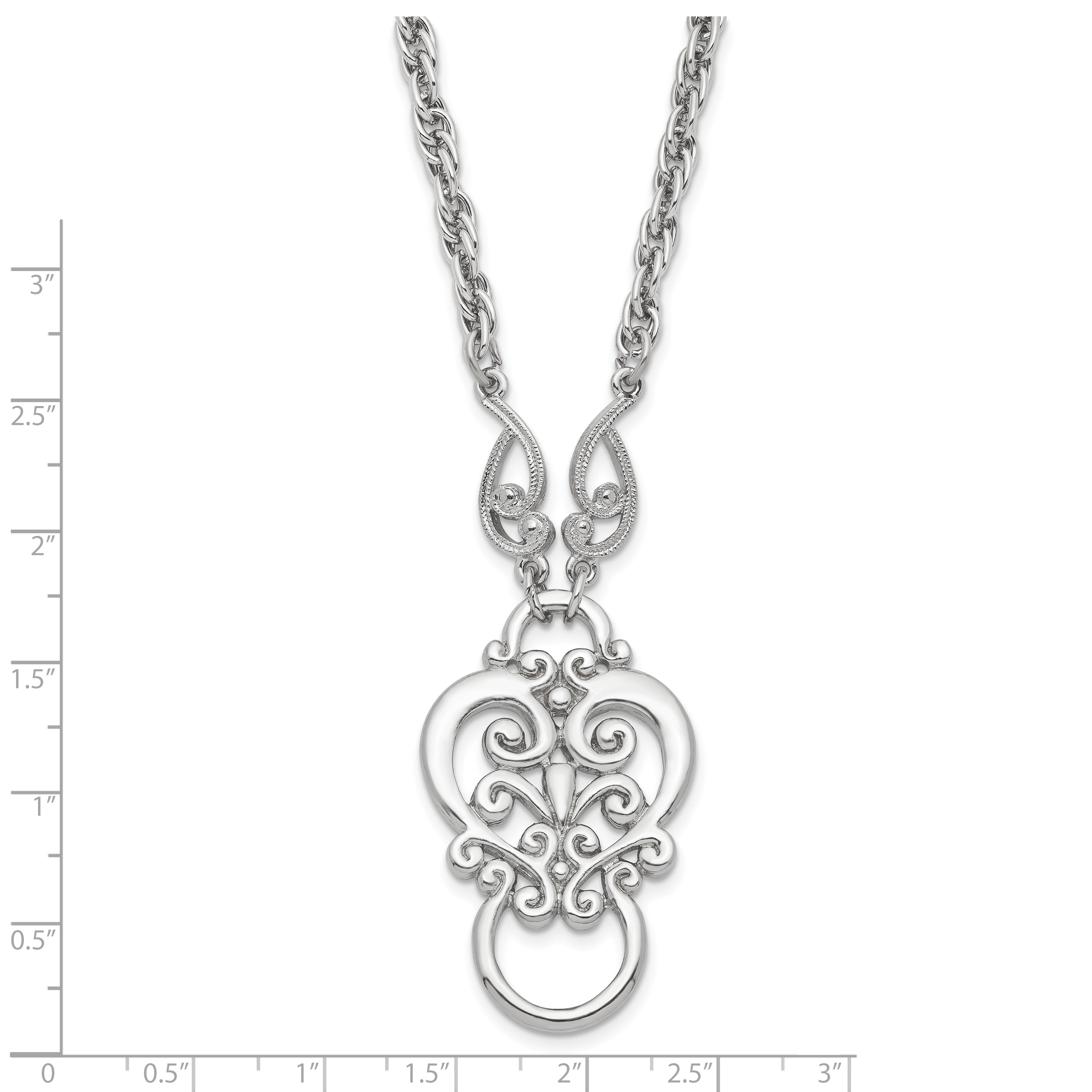 1928 Jewelry Silver-tone Fancy Filigree Scroll 28 inch Eye Glass or Badge Holder Necklace Secondary image