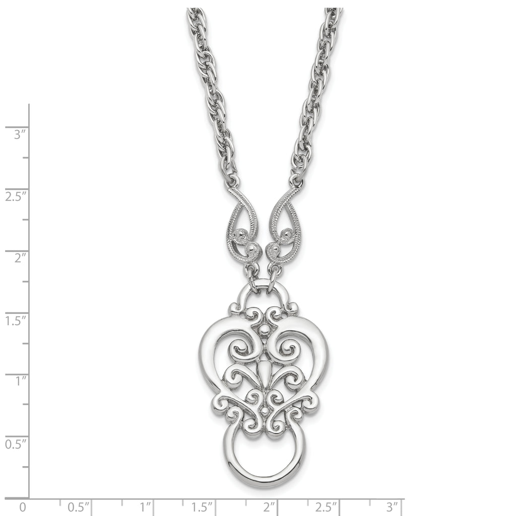 1928 Jewelry Silver-tone Fancy Filigree Scroll 28 inch Eye Glass or Badge Holder Necklace