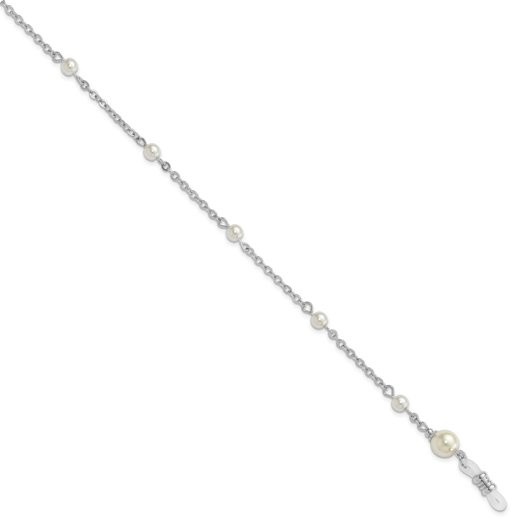 1928 Jewelry Silver-tone Simulated Pearl Stations Eyeglass Holder 30 inch Chain