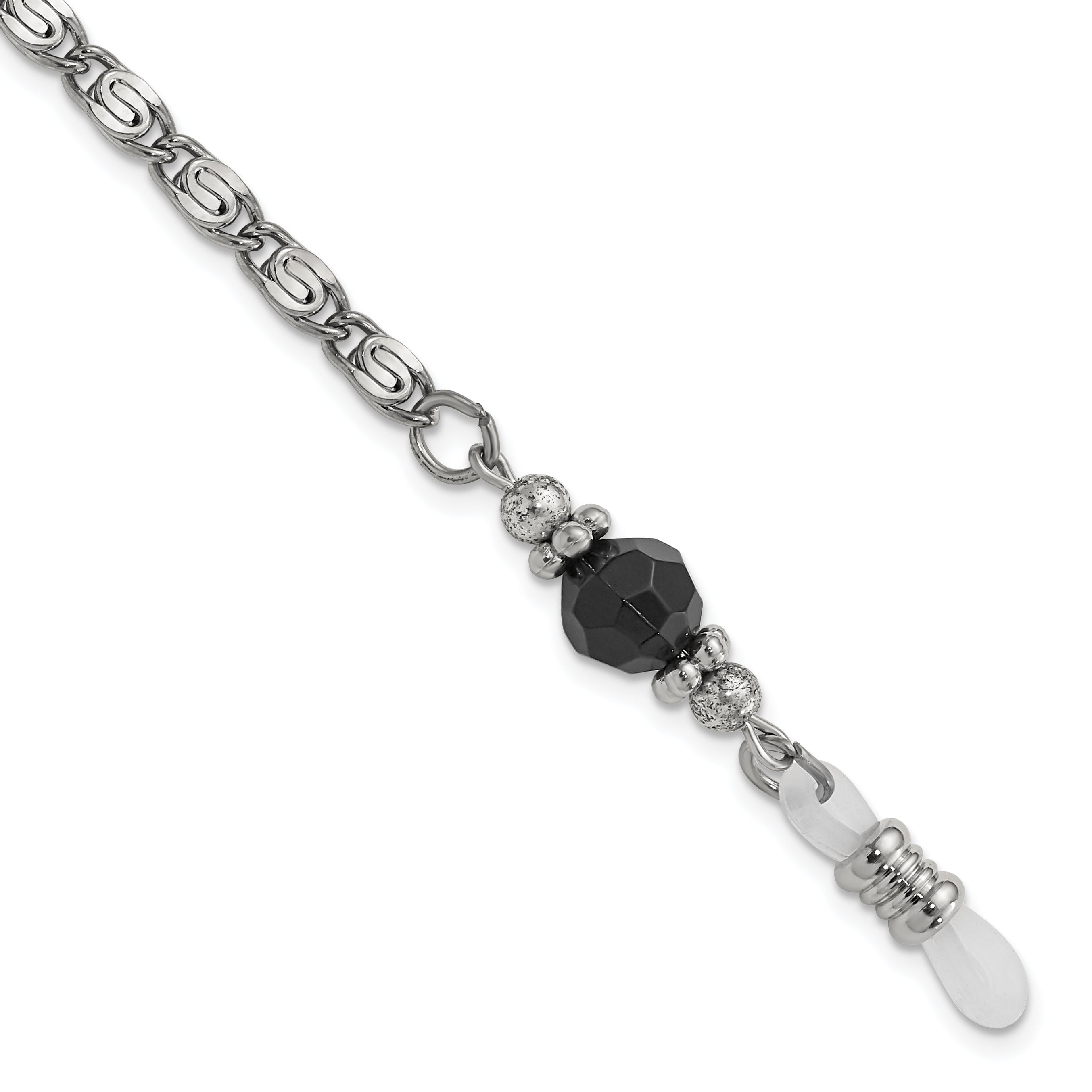 1928 Jewelry Silver-tone Black Crystal Faceted Bead Eyewear Holder 30 inch Chain Main image