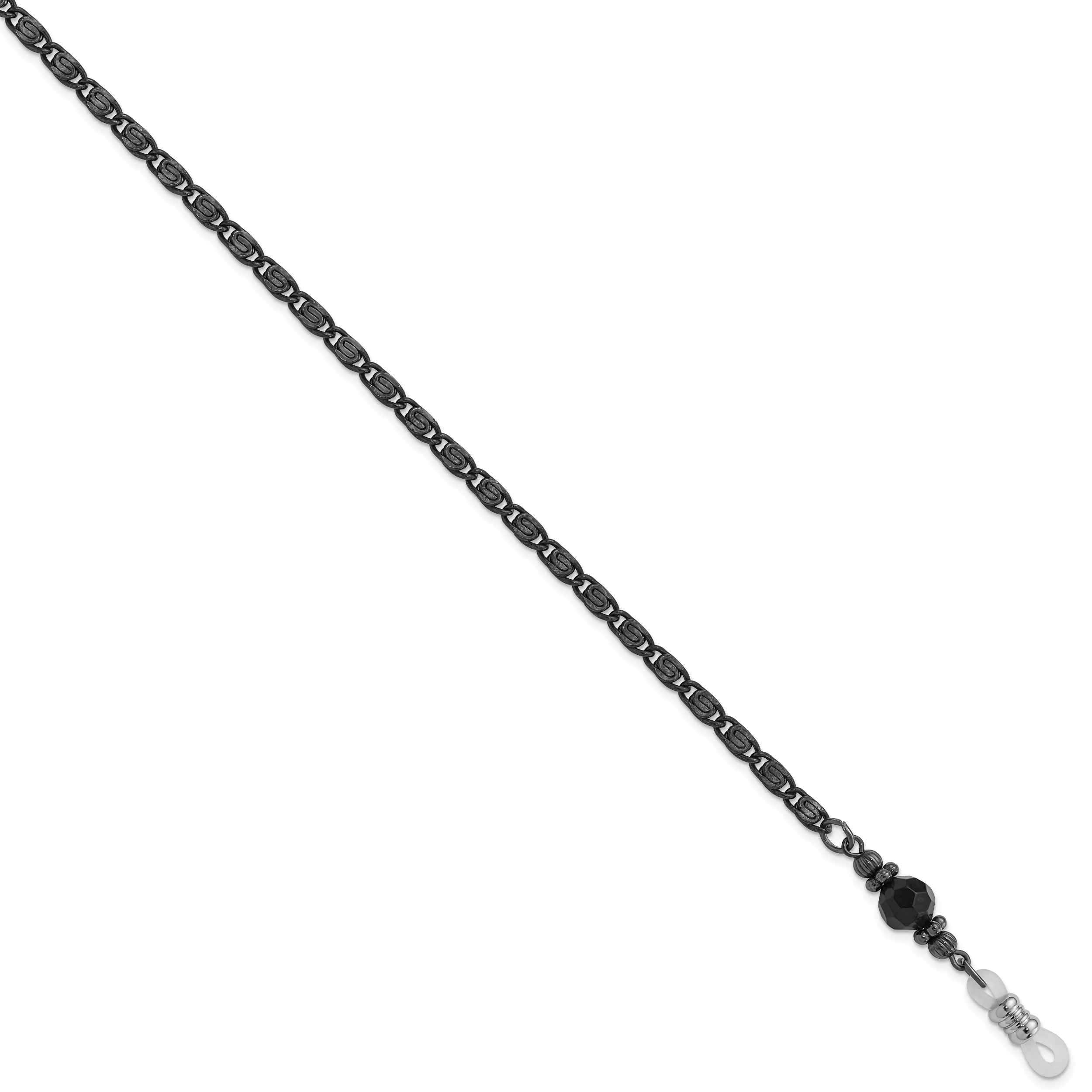 1928 Jewelry Black-plated Black Faceted Crystal Bead Eyewear Holder 30 inch Chain