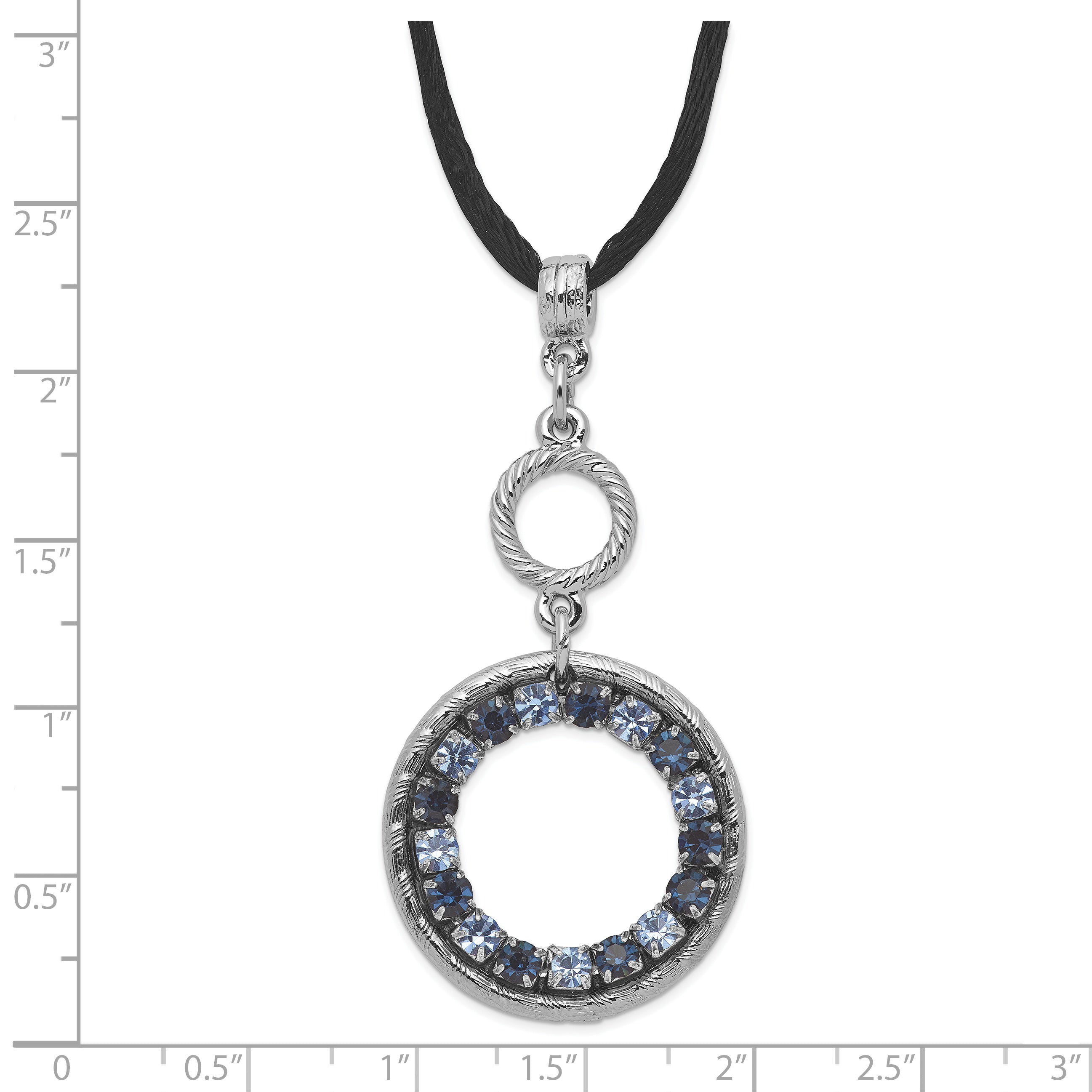1928 Jewelry Silver-tone Light and Dark Blue Crystal Double Circle Adjustable 16 inch Satin Cord Necklace with 3 inch extension Secondary image