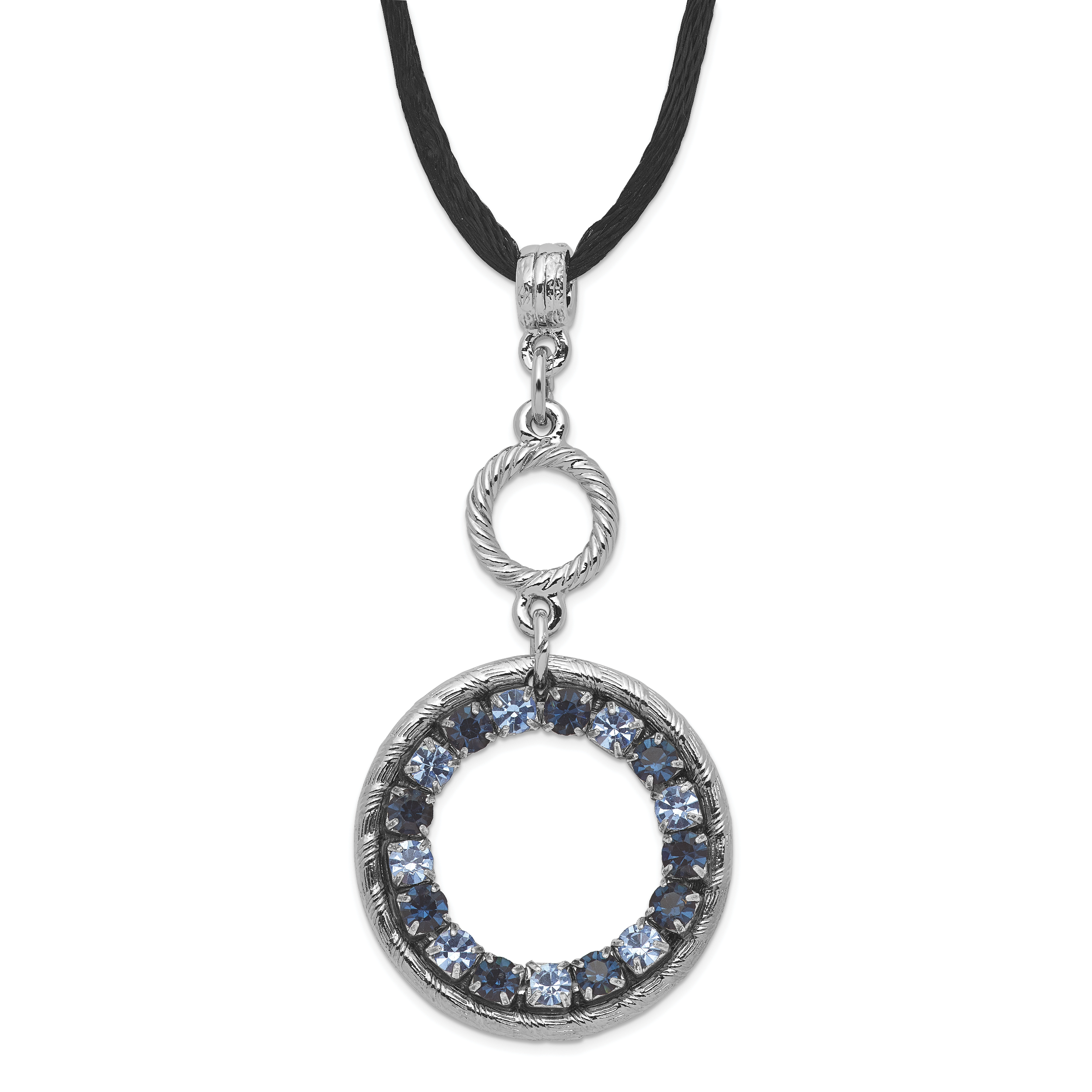 1928 Jewelry Silver-tone Light and Dark Blue Crystal Double Circle Adjustable 16 inch Satin Cord Necklace with 3 inch extension Main image