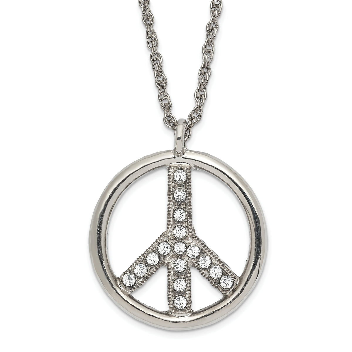 1928 Jewelry Silver-tone Clear Crystal Peace Symbol with 3 inch extension Necklace