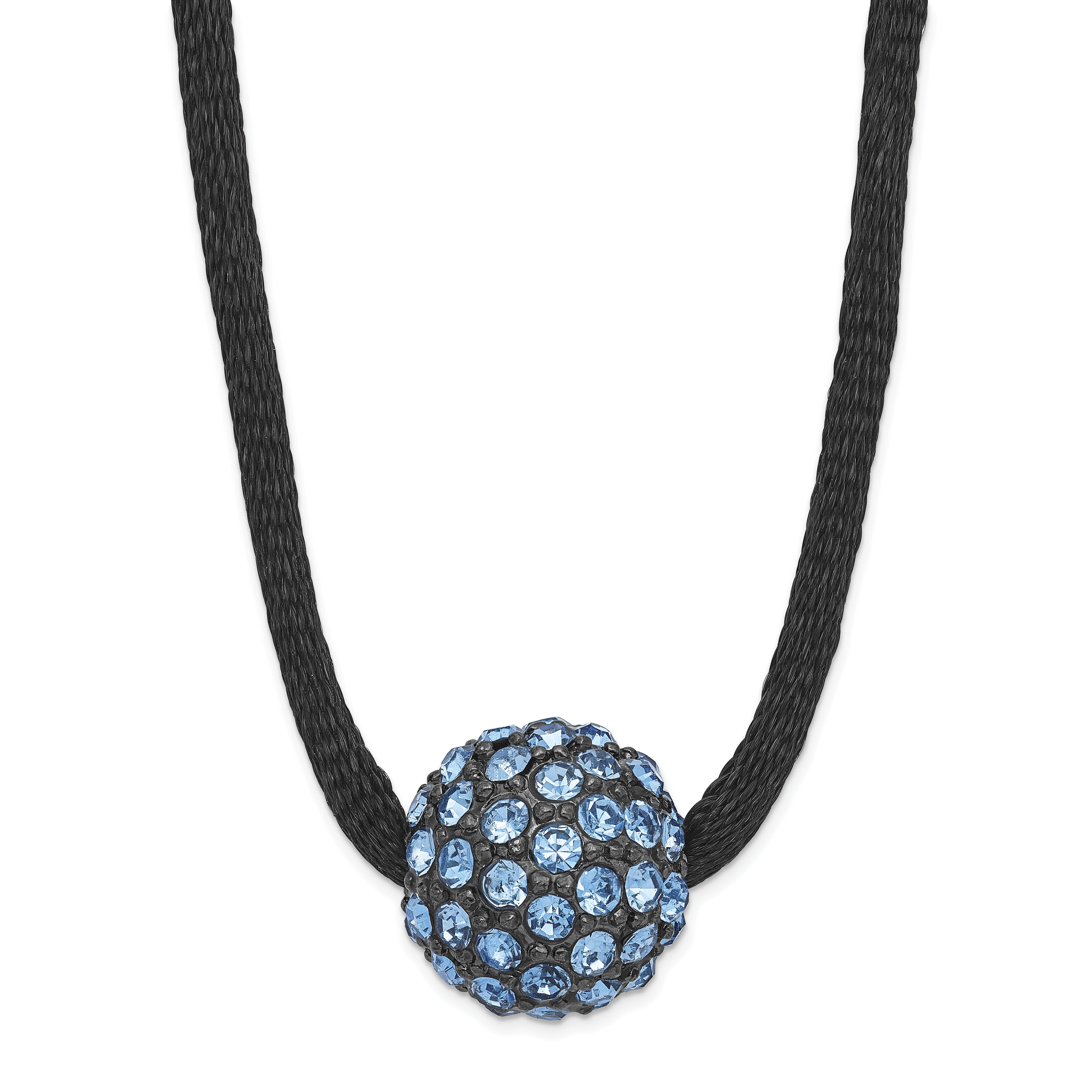 1928 Black-plated Blue Glass Stone Ball With  3 in ext Necklace