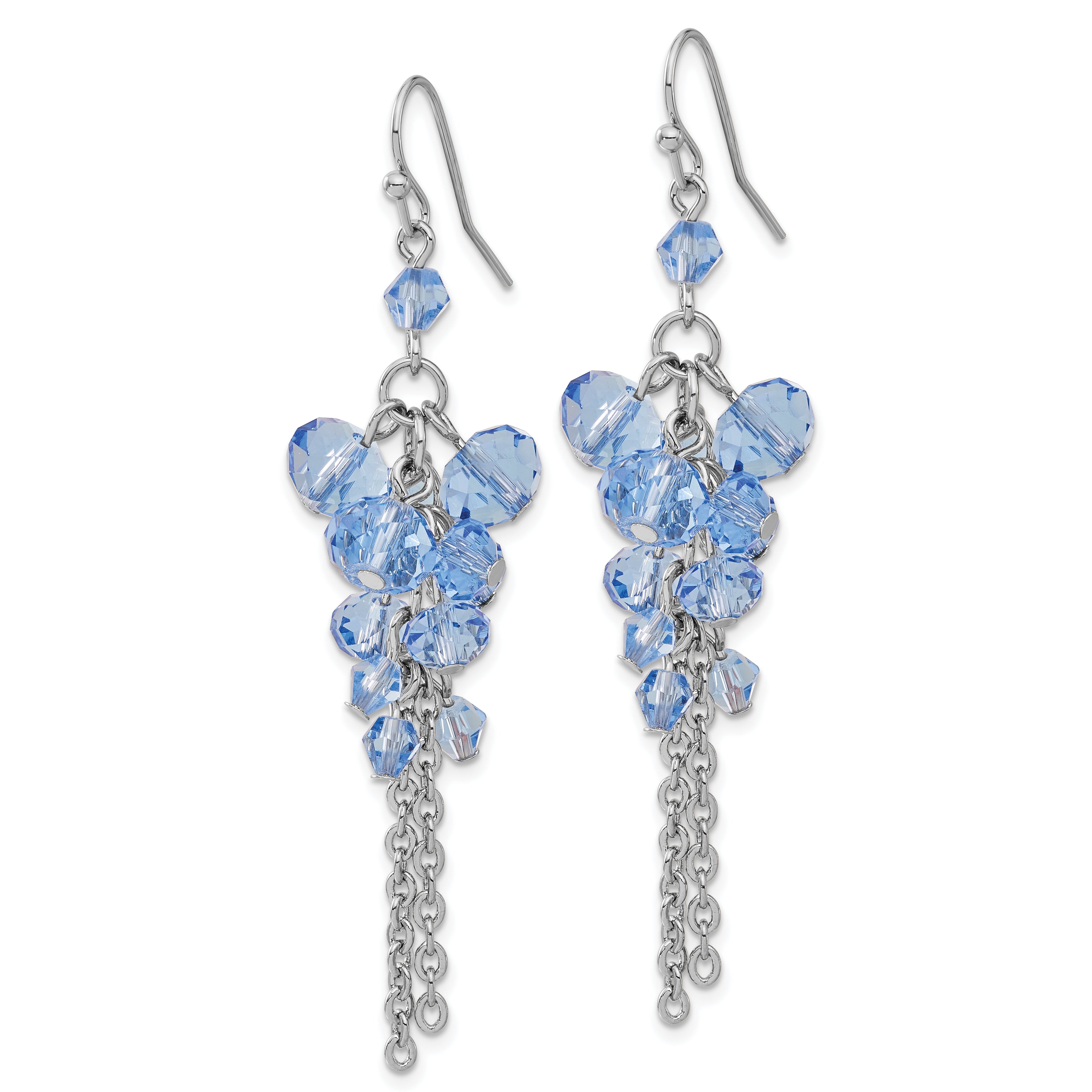 1928 Silver-tone Blue Glass Beads Cluster Drop Earrings