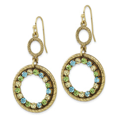 1928 Jewelry Brass-tone Textured Frame Blue Green and Light Colorado Crystal Double Circle Dangle Earrings