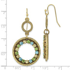 1928 Jewelry Brass-tone Textured Frame Blue Green and Light Colorado Crystal Double Circle Dangle Earrings