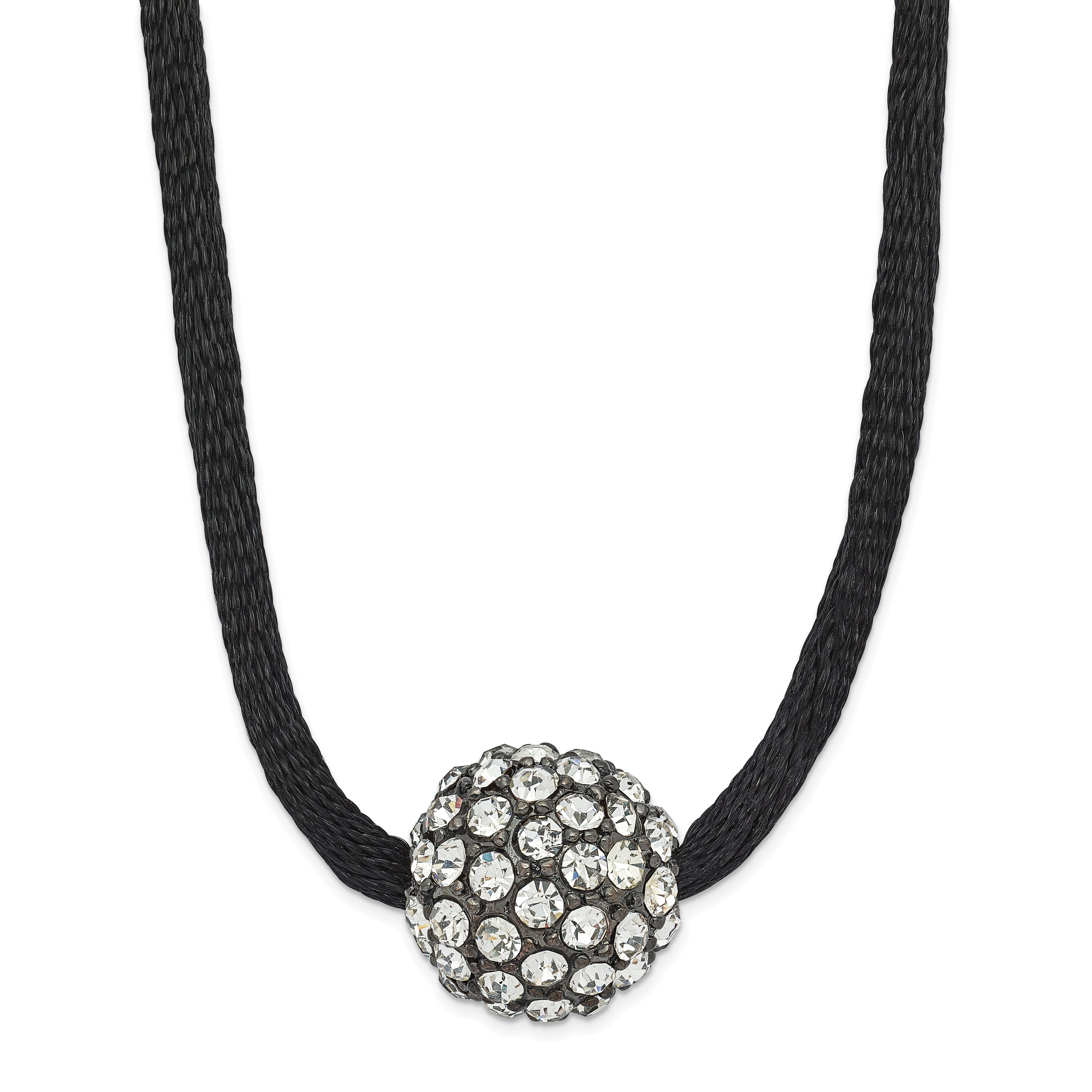 1928 Black-plated Clear Glass Stone Ball With  3in ext Necklace