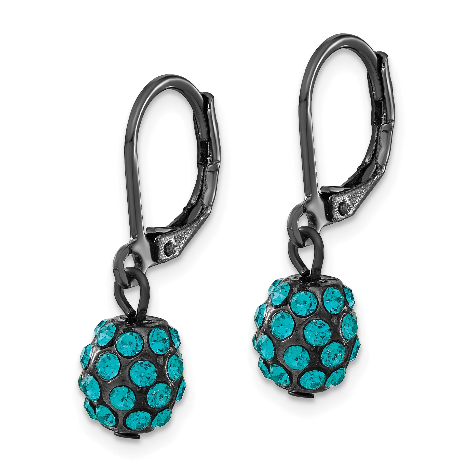 1928 Jewelry Black-plated Teal Glass Stones Fireball Dangle Leverback Earrings Secondary image