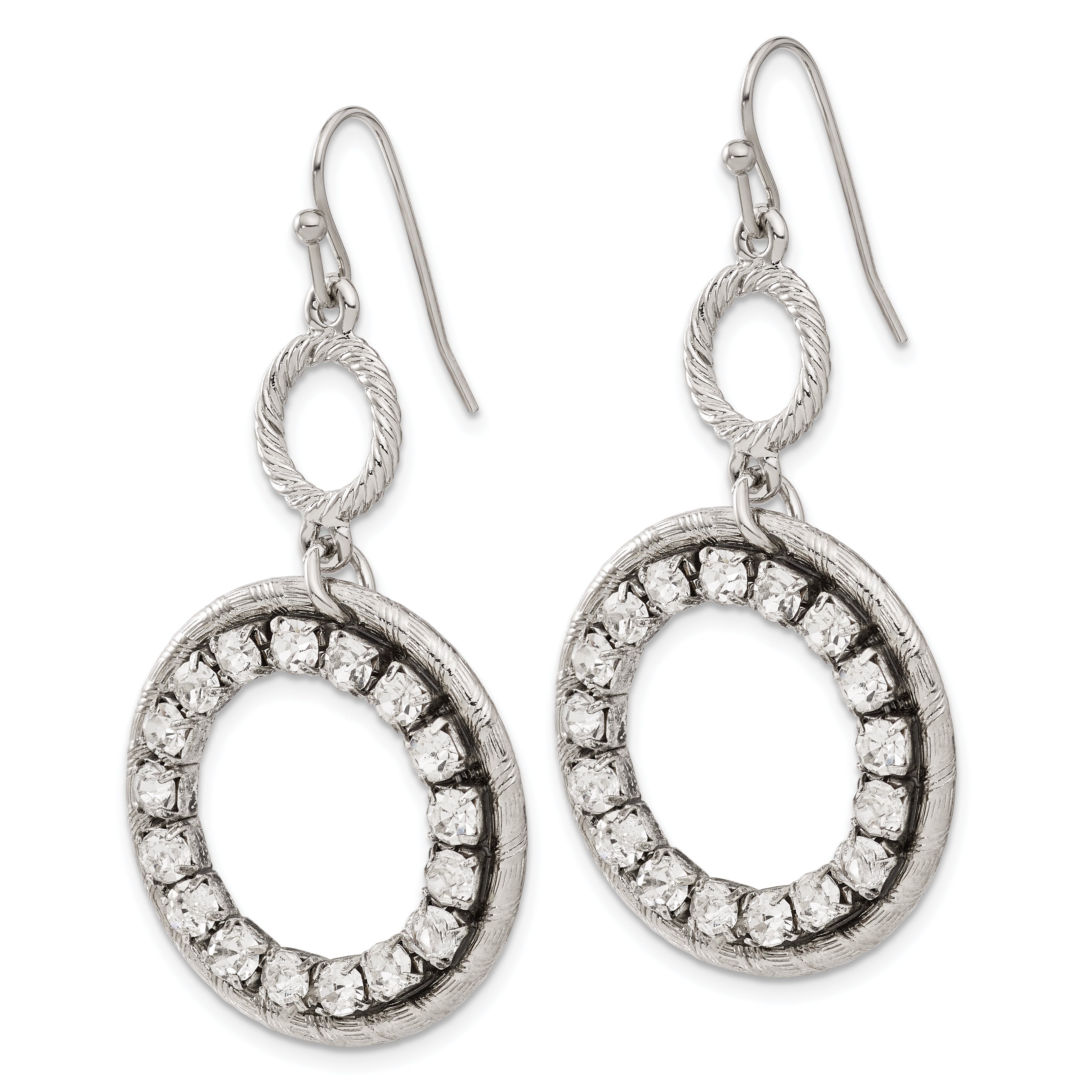 1928 Silver-tone Clear Crystal Circle Dangle Earrings