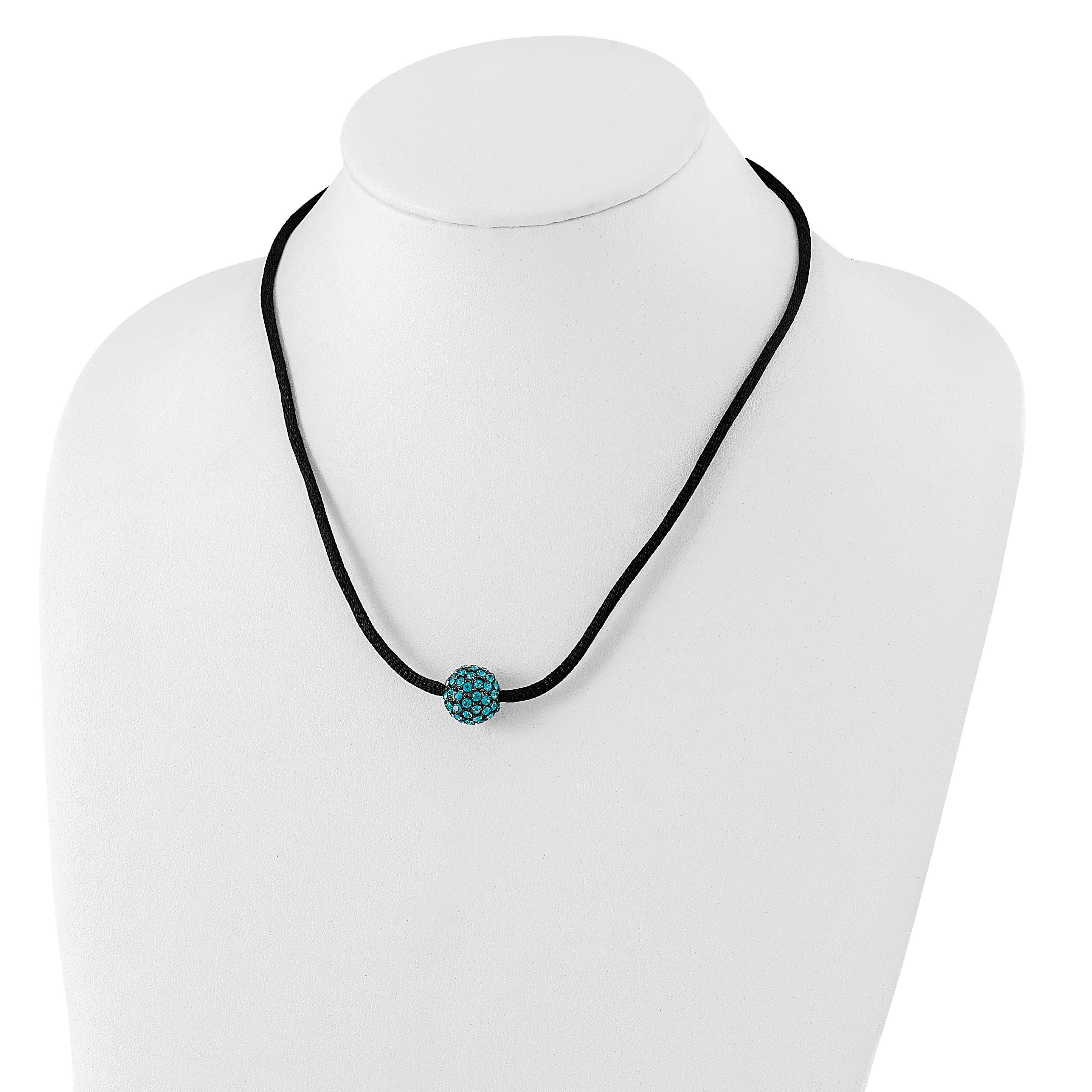 1928 Jewelry Black-plated Teal Glass Stones Fireball Adjustable 16 inch Satin Cord Necklace with 3 inch extension