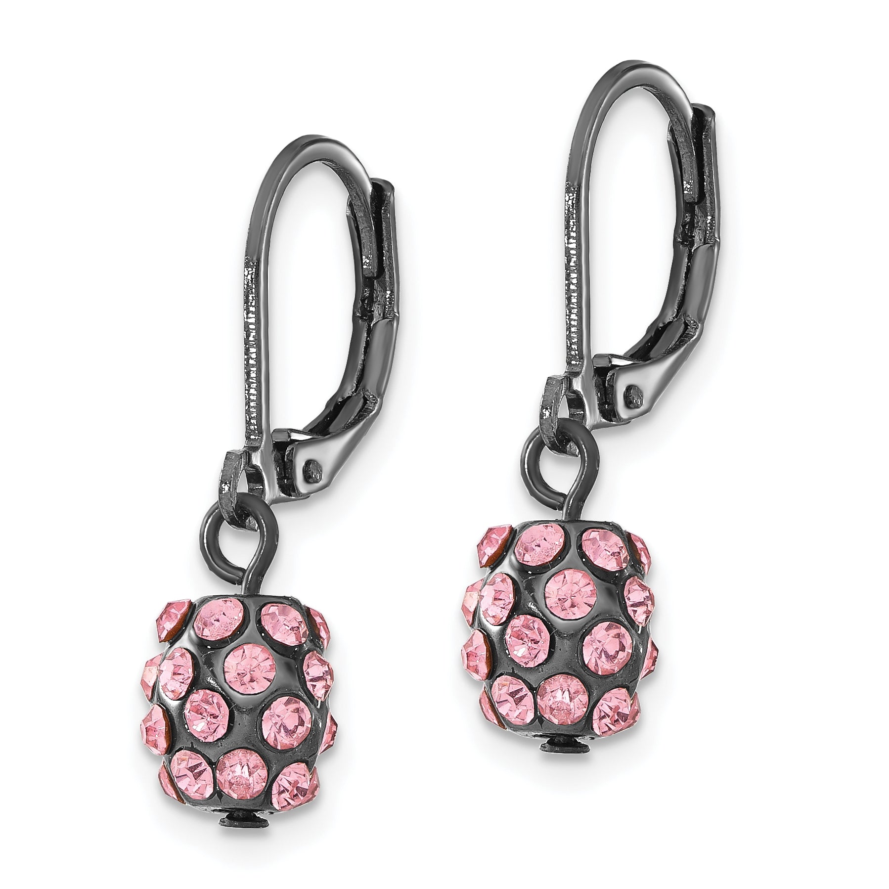 Pink Fireball Dangle Leverback Earrings in Black-Plated Metal Secondary image