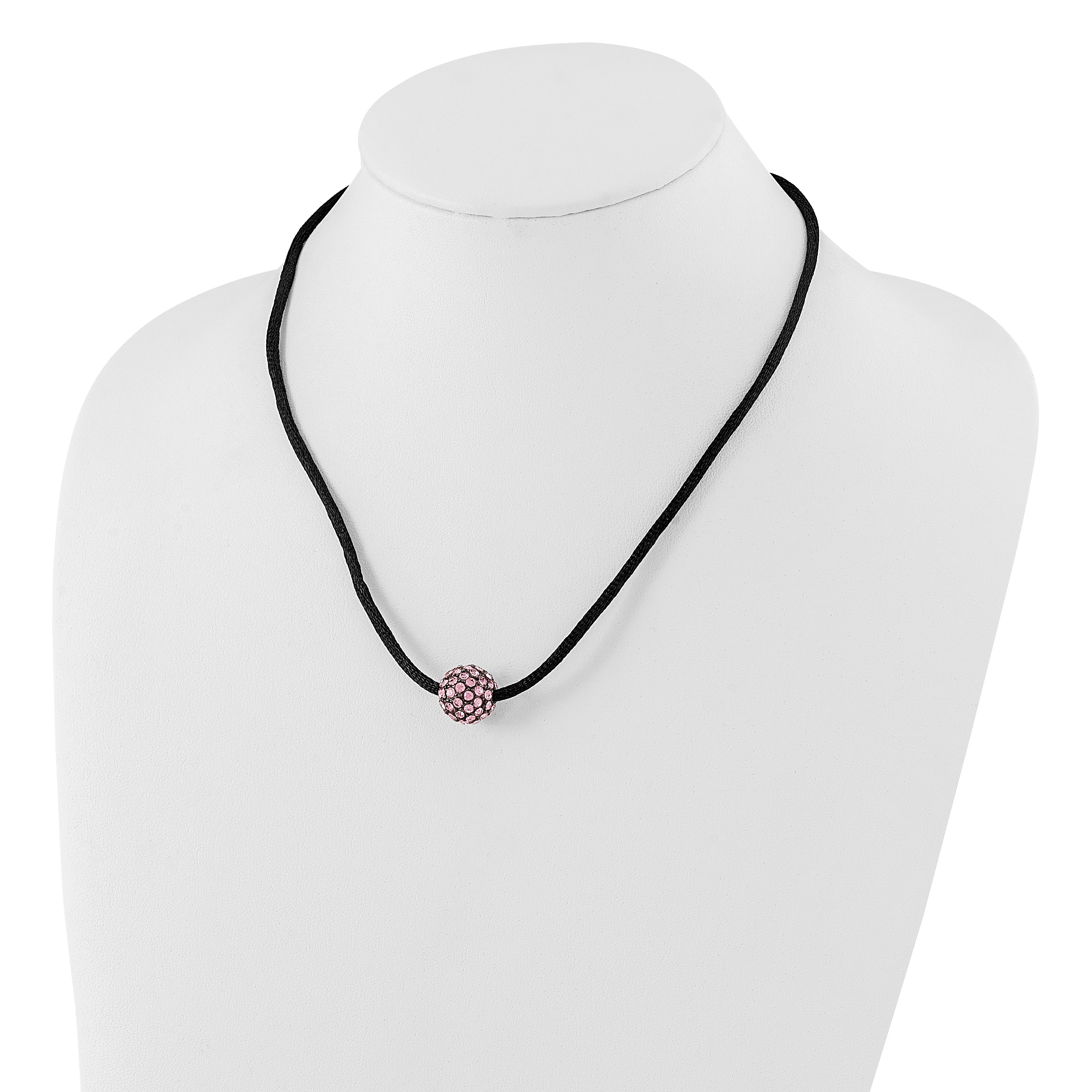 1928 Jewelry Black-plated Pink Glass Stones Fireball Adjustable 16 inch Satin Cord Necklace with 3 inch extension