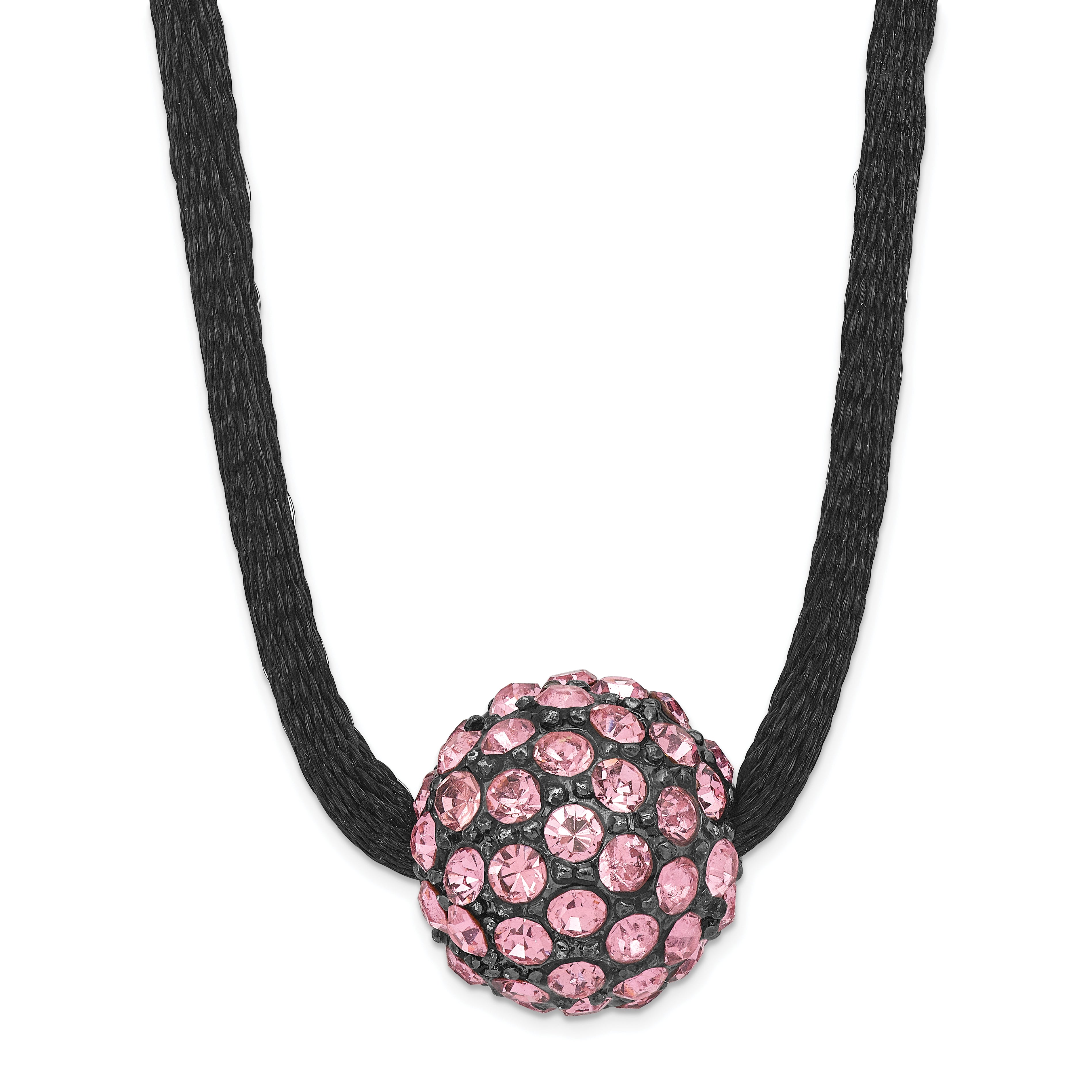 1928 Jewelry Black-plated Pink Glass Stones Fireball Adjustable 16 inch Satin Cord Necklace with 3 inch extension Main image
