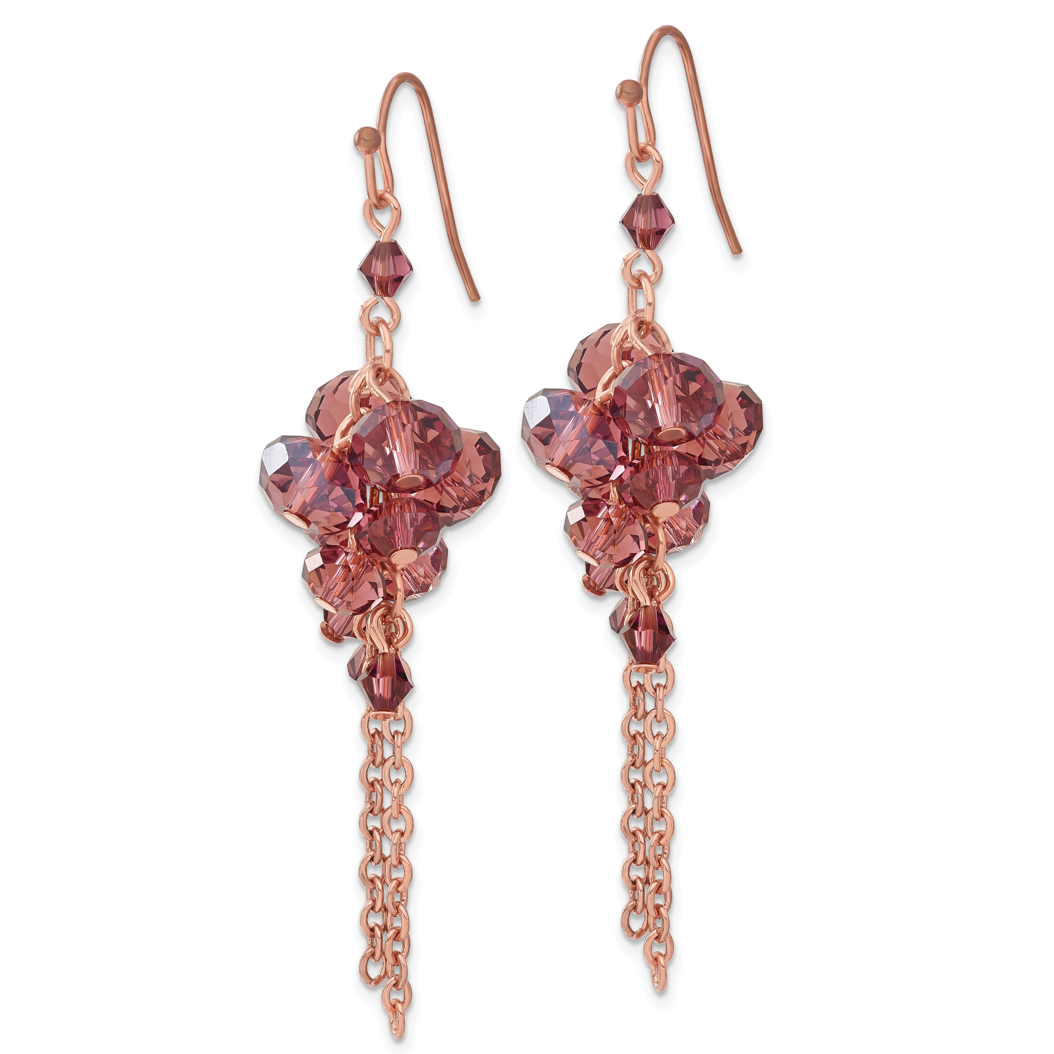 1928 Brass-tone Purple Glass Beads Cluster Dangle Earrings