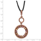 1928 Jewelry Copper-tone Pink Purple and Colorado Crystal Double Circle Adjustable 16 inch Satin Cord Necklace with 3 inch extension