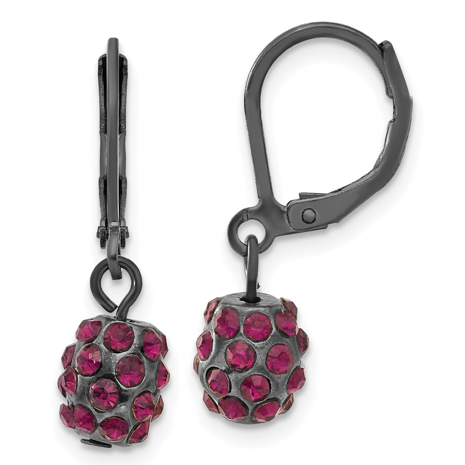 1928 Black-plated Purple Glass Stone Ball Leverback Earrings Main image