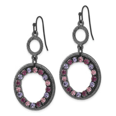 1928 Jewelry Black-plated Textured Frame Light and Dark Pink and Purple Crystal Double Circle Dangle Earrings