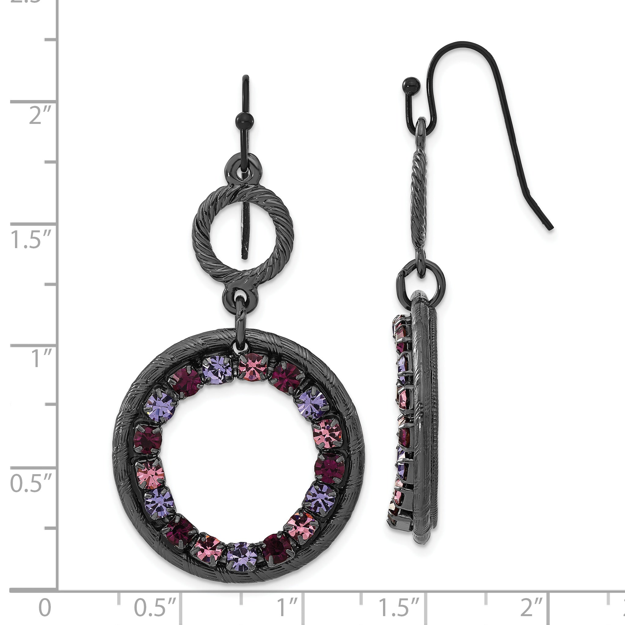 1928 Jewelry Black-plated Textured Frame Light and Dark Pink and Purple Crystal Double Circle Dangle Earrings