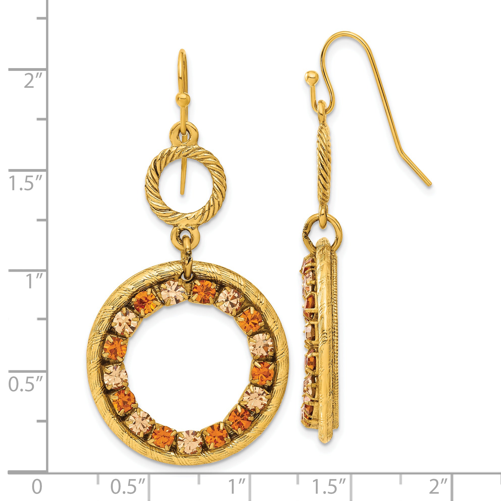 1928 Gold-tone Light & Dark Colorado Champagne Crystal Dangle Earrings