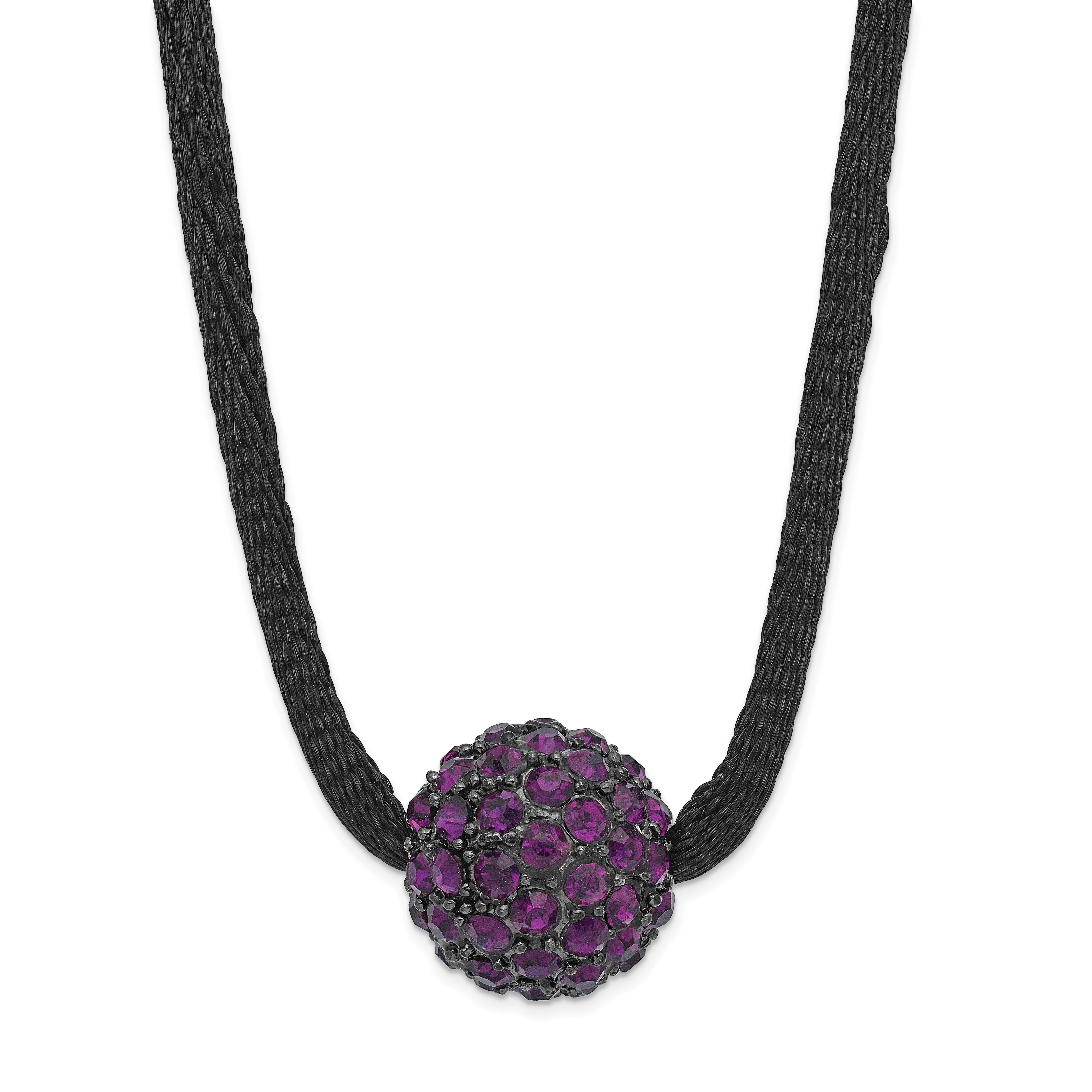 1928 Black-plated Purple Glass Stone Ball With  3in ext Necklace