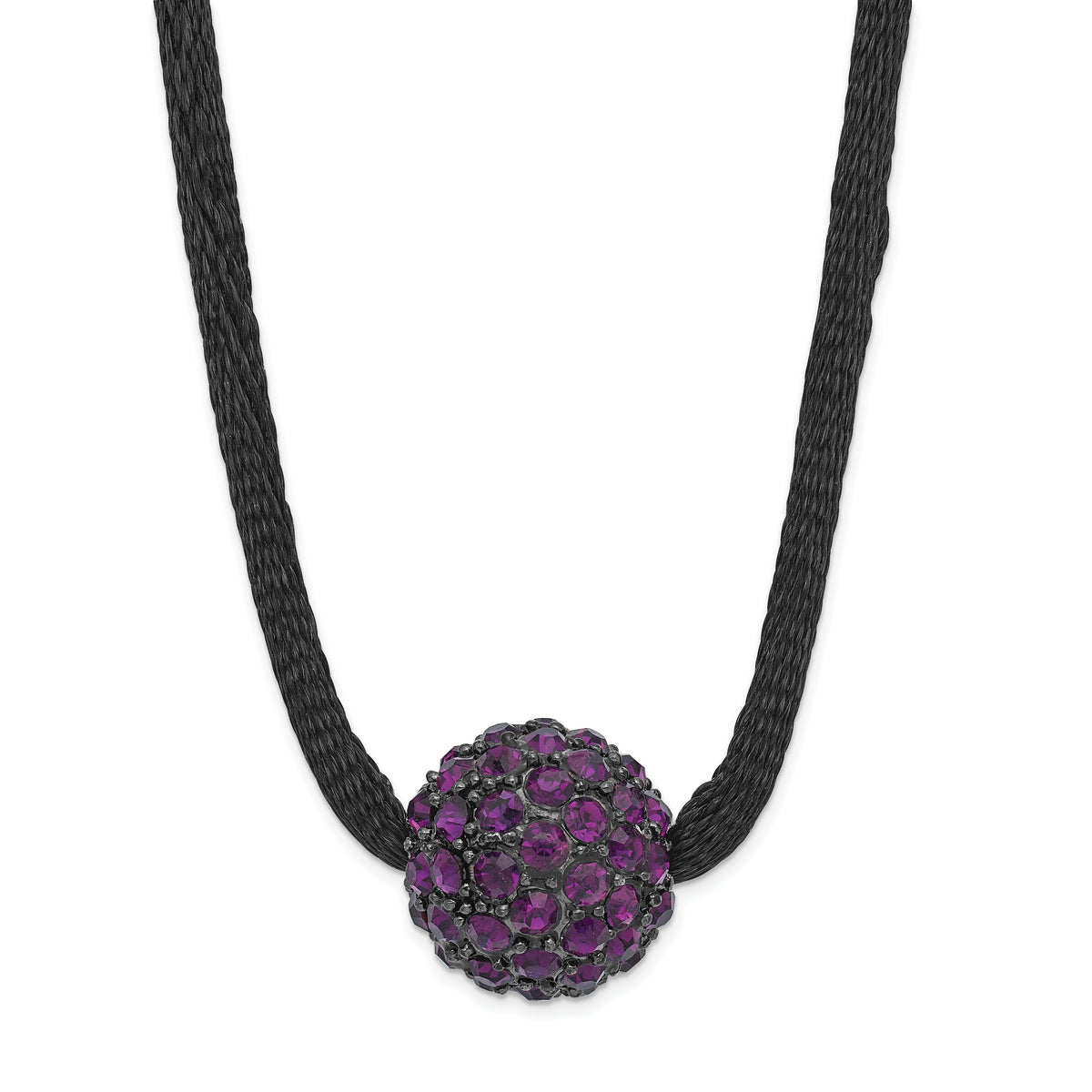 1928 Black-plated Purple Glass Stone Ball With  3in ext Necklace
