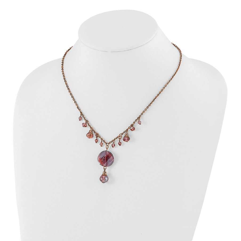 1928 Jewelry Rose-tone Purple Faceted Glass Dangle Beads 16 inch Necklace with 3 inch extension