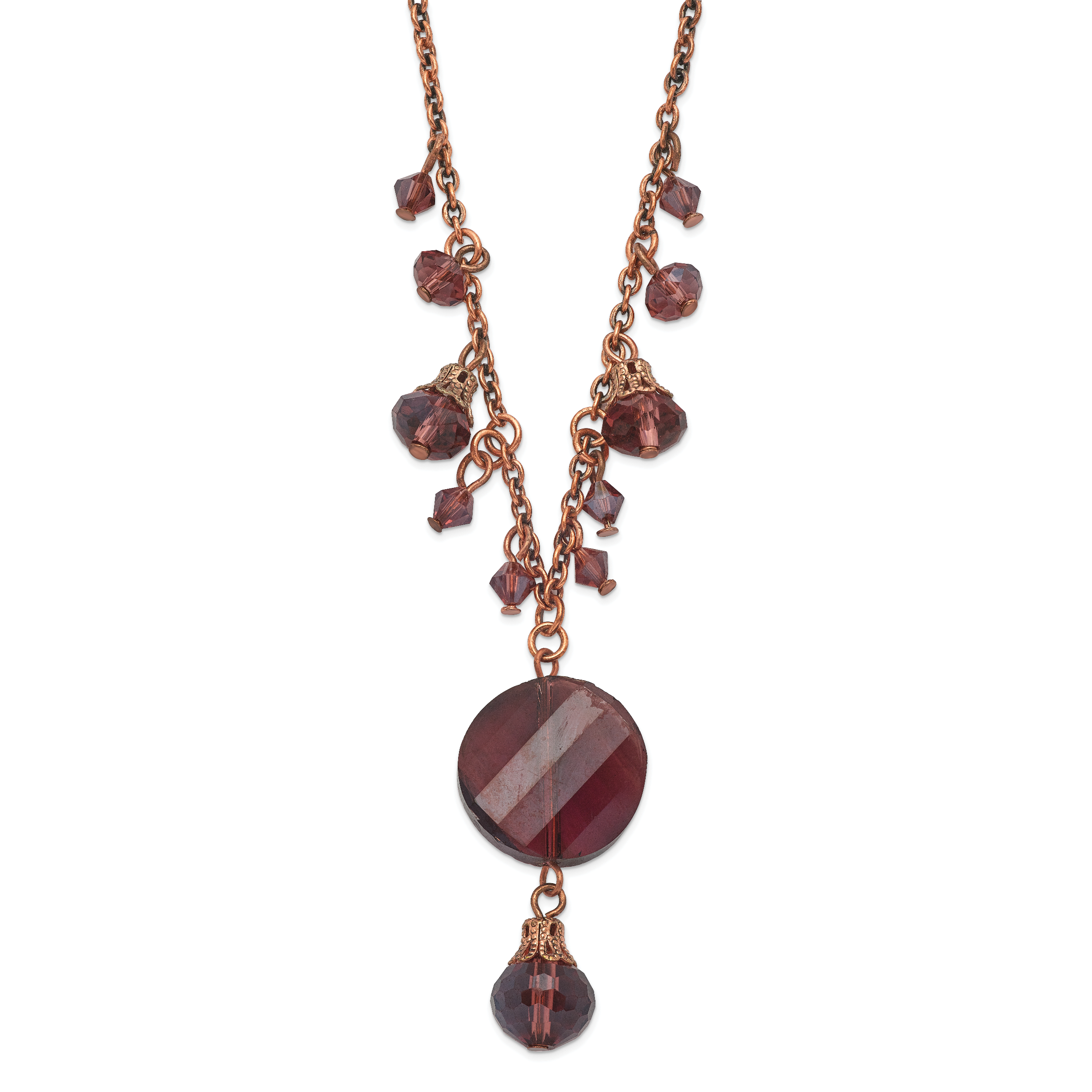 1928 Jewelry Rose-tone Purple Faceted Glass Dangle Beads 16 inch Necklace with 3 inch extension Main image