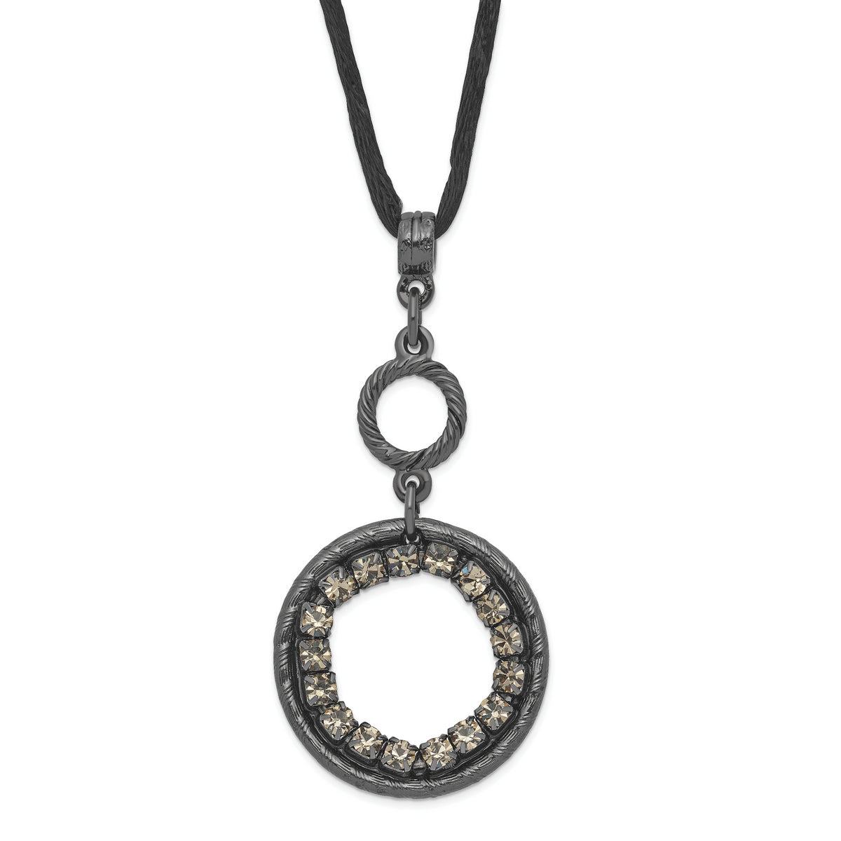 1928 Black-plated Smoky Crystal Circle With  3in ext Necklace
