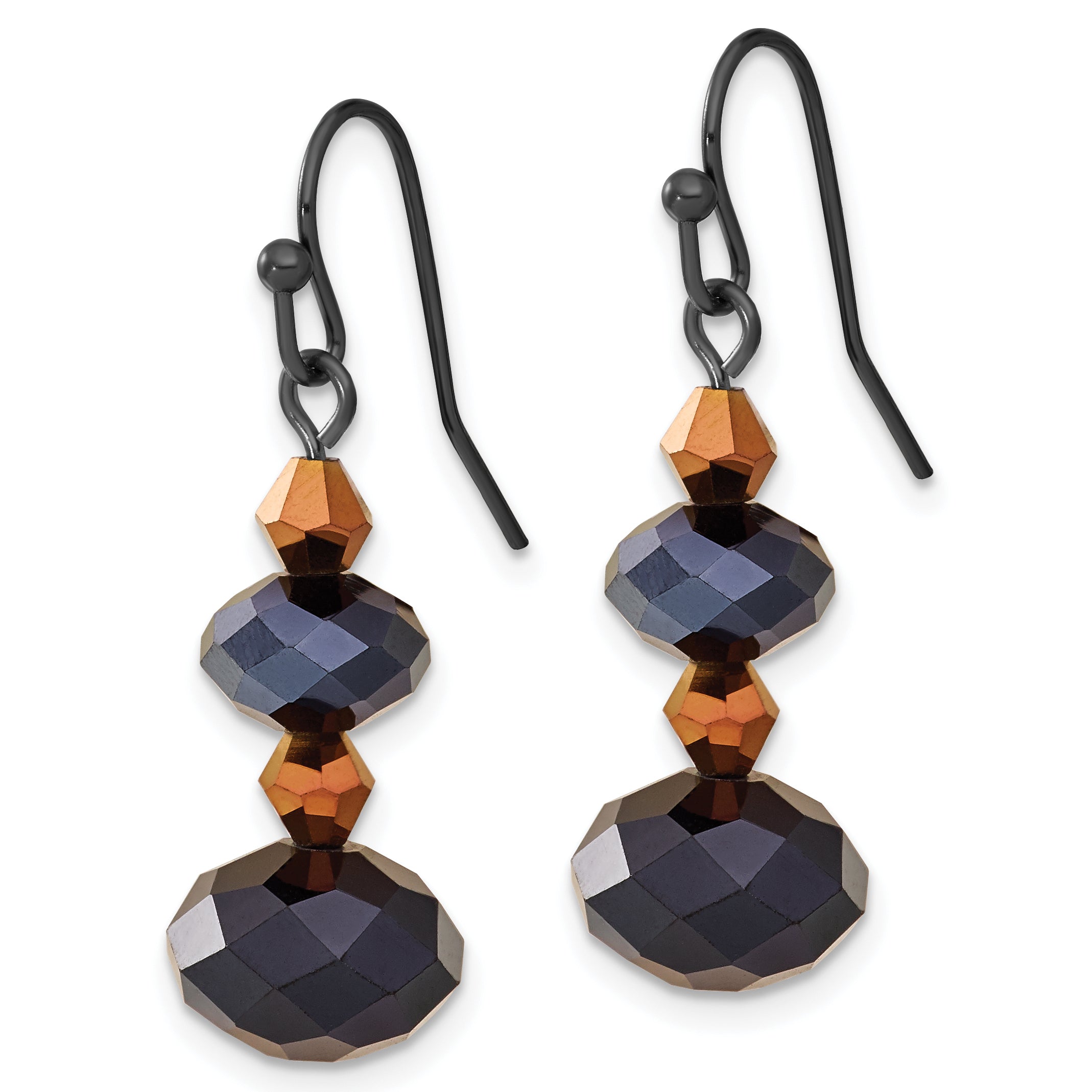 1928 Jewelry Black-plated Jet Black and Brown Faceted Glass Bead Dangle Earrings Secondary image