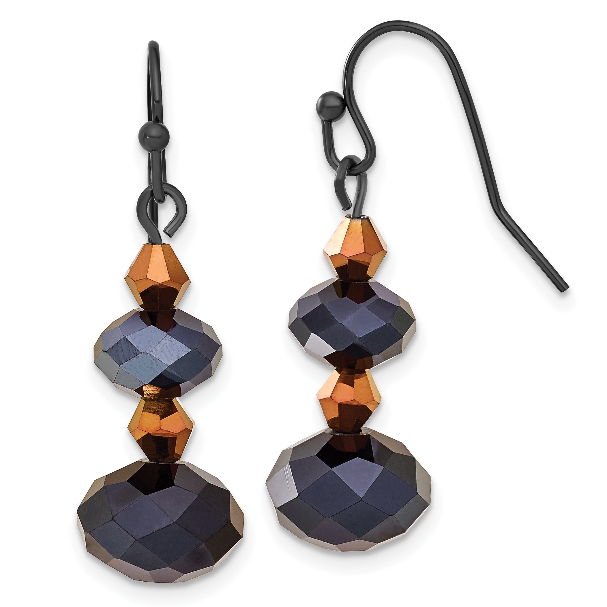 1928 Jewelry Black-plated Jet Black and Brown Faceted Glass Bead Dangle Earrings Main image