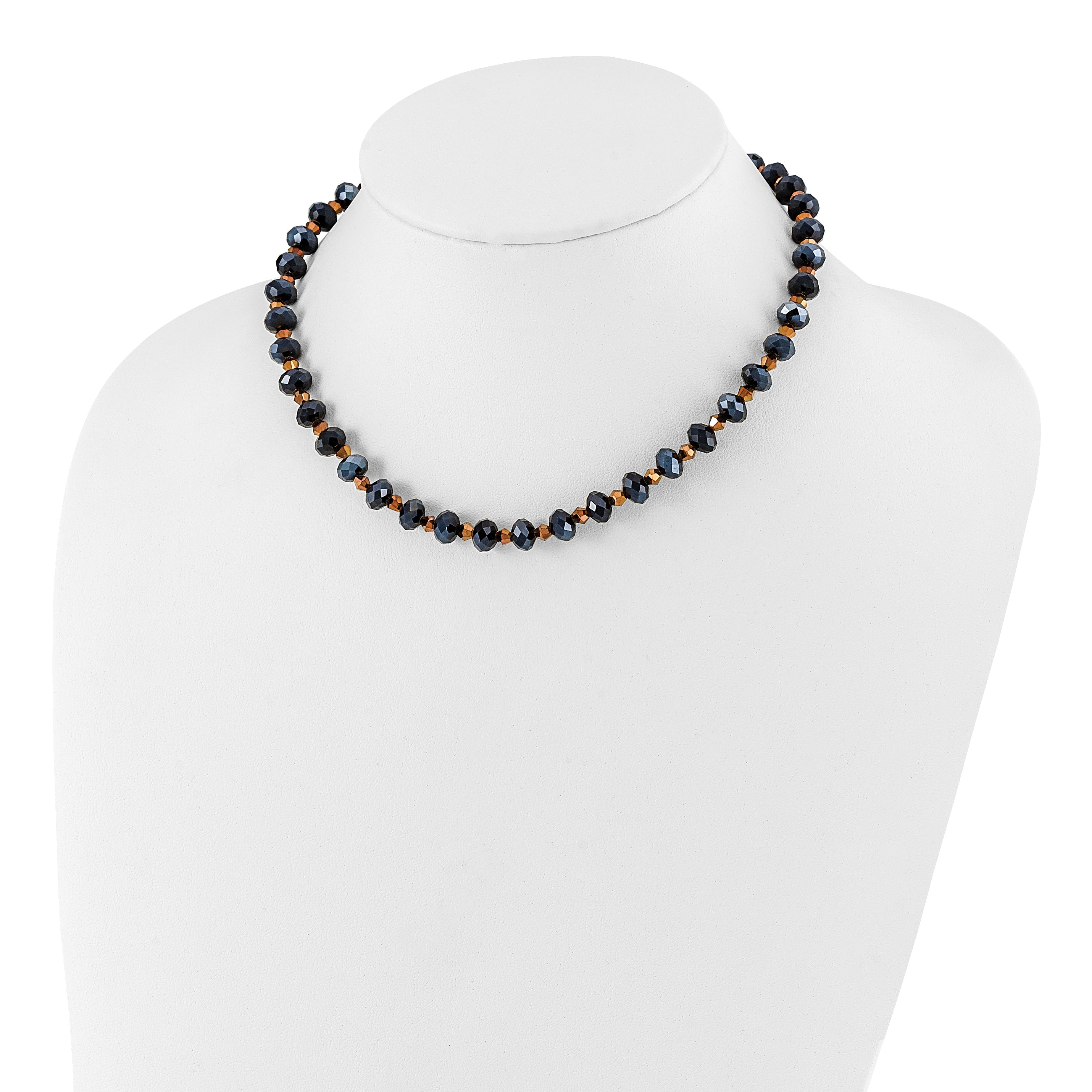 1928 Jewelry Black-plated Black and Brown Faceted Glass Beads Adjustable 16 inch Necklace with 3 inch extension Secondary image