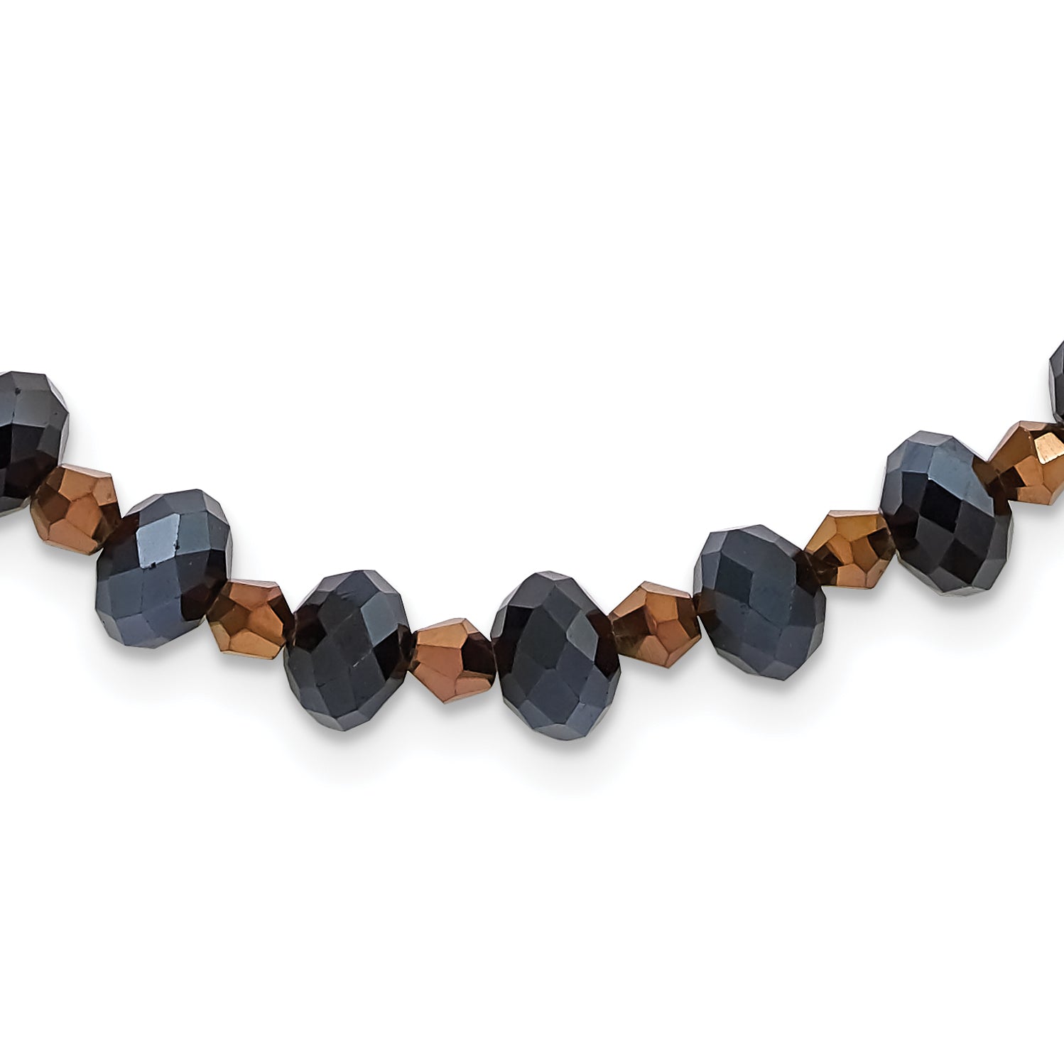 1928 Jewelry Black-plated Black and Brown Faceted Glass Beads Adjustable 16 inch Necklace with 3 inch extension Main image