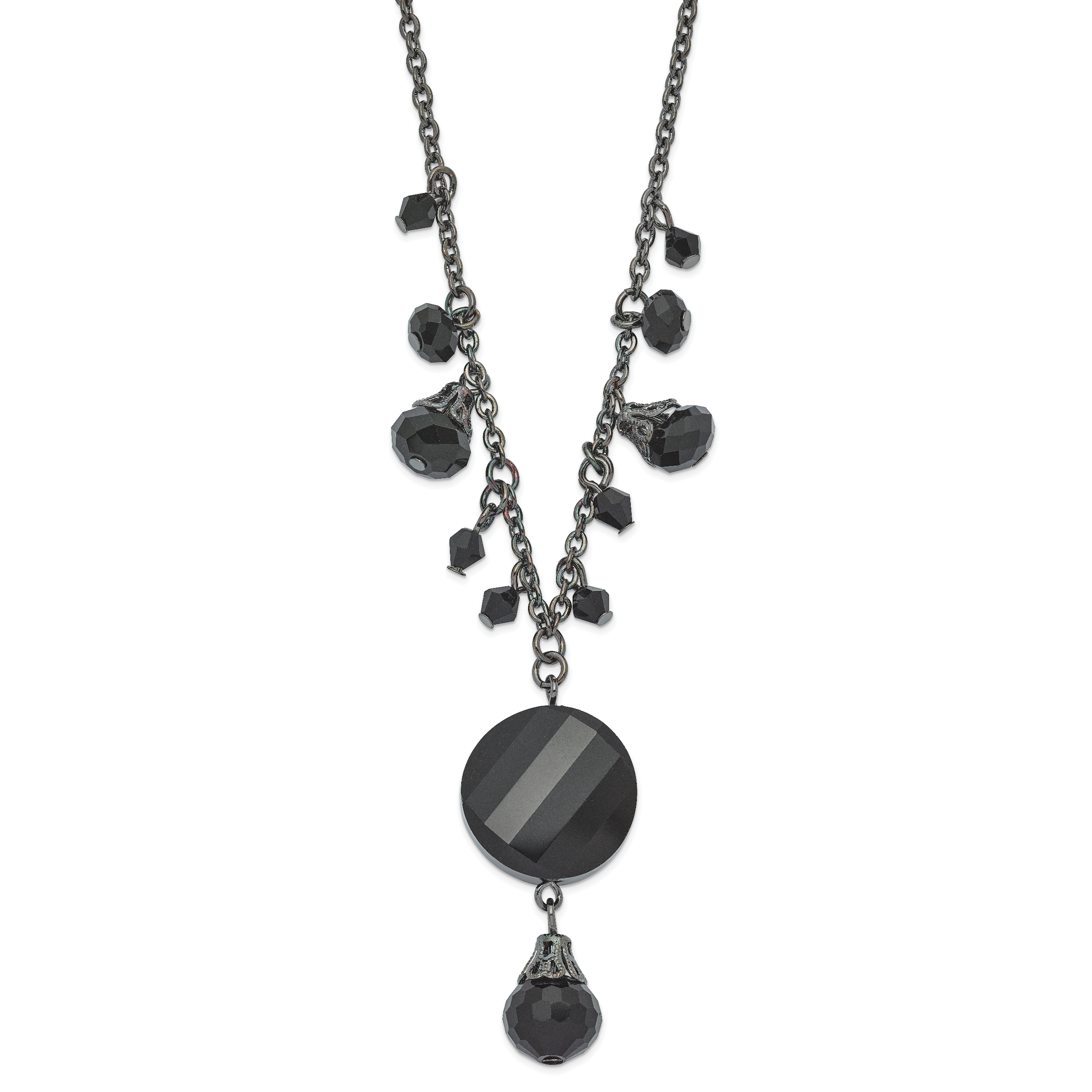 1928 Jewelry Black-plated Jet Black Faceted Glass Dangle Beads 16 inch Necklace with 3 inch extension Main image