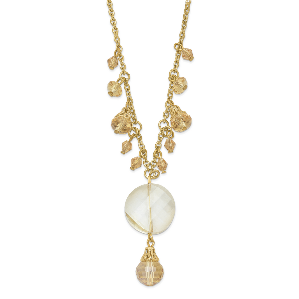 1928 Gold-tone Colorado Champagne Glass Beads With  2in ext Necklace