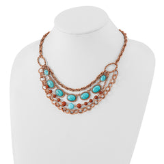 1928 Jewelry Copper-tone Textured Link Aqua and Brown Acrylic Beads Graduated Four Row 16 inch Necklace with 3 inch extension