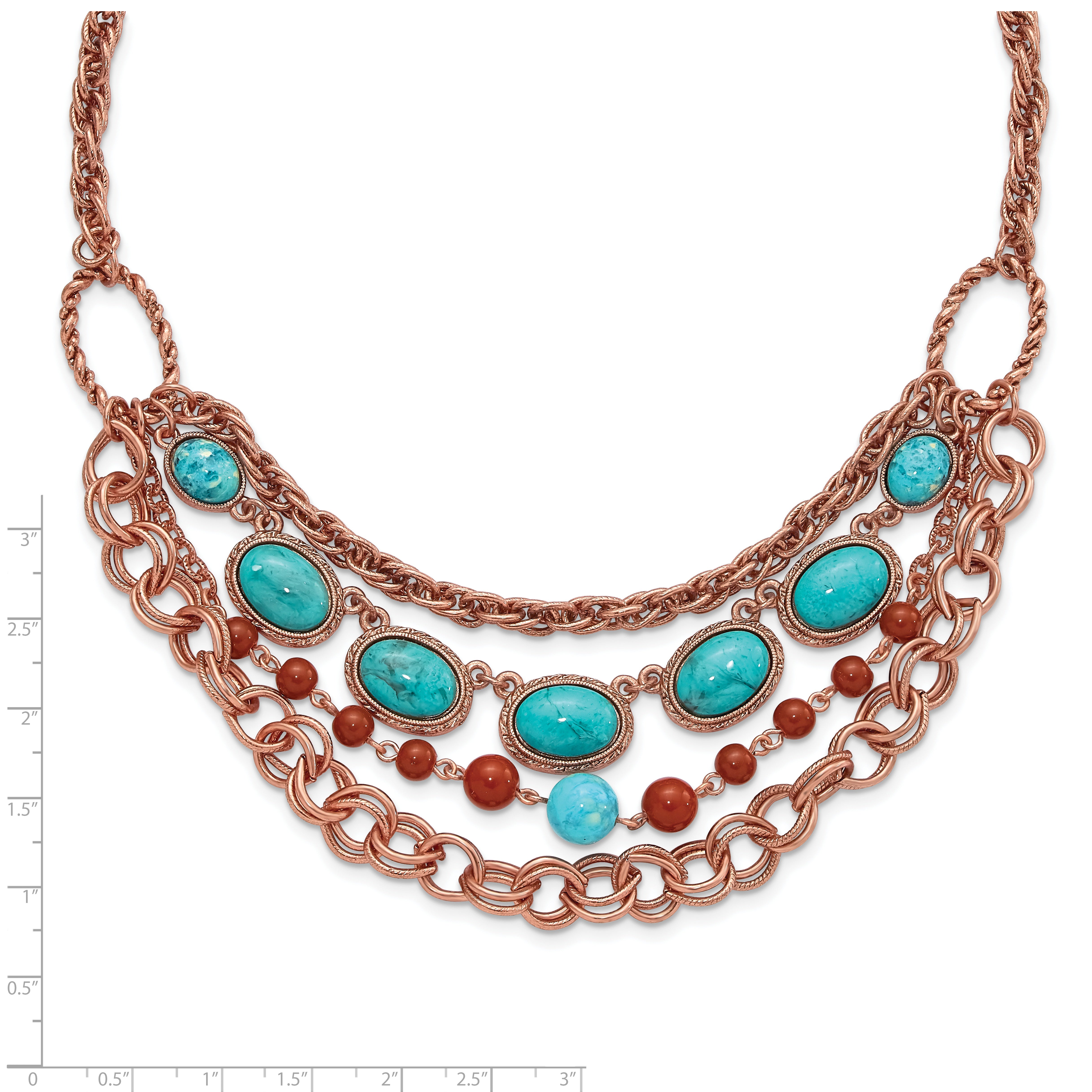 1928 Jewelry Copper-tone Textured Link Aqua and Brown Acrylic Beads Graduated Four Row 16 inch Necklace with 3 inch extension Secondary image
