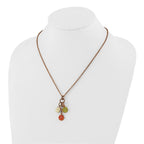 1928 Jewelry Copper-tone Textured Links Green Orange and Light Green Enameled Flower Dangle Adjustable 16 inch Necklace with 3 inch extension