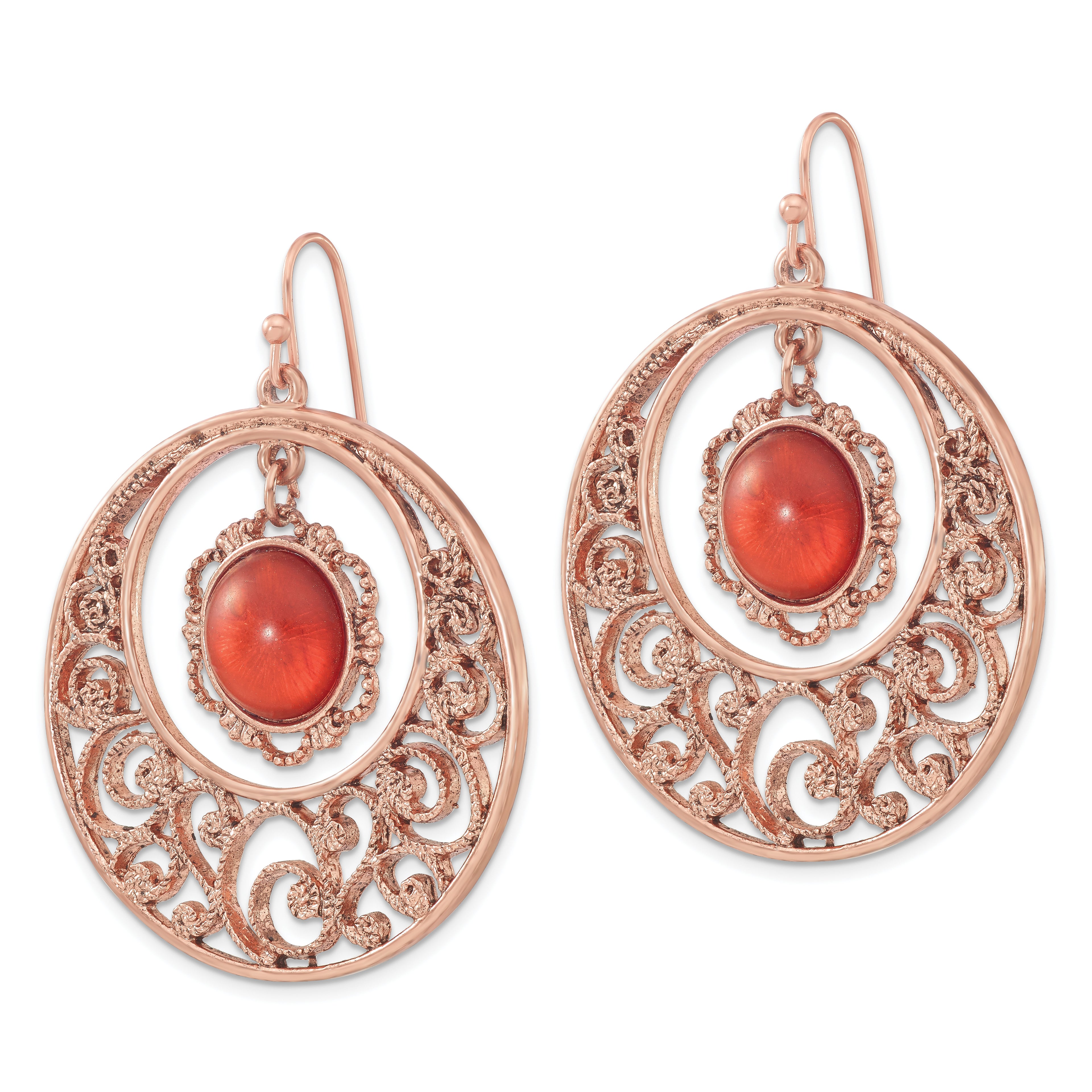 1928 Jewelry Copper-tone Filigree Circle with Sienna Crystal Dangle Earrings