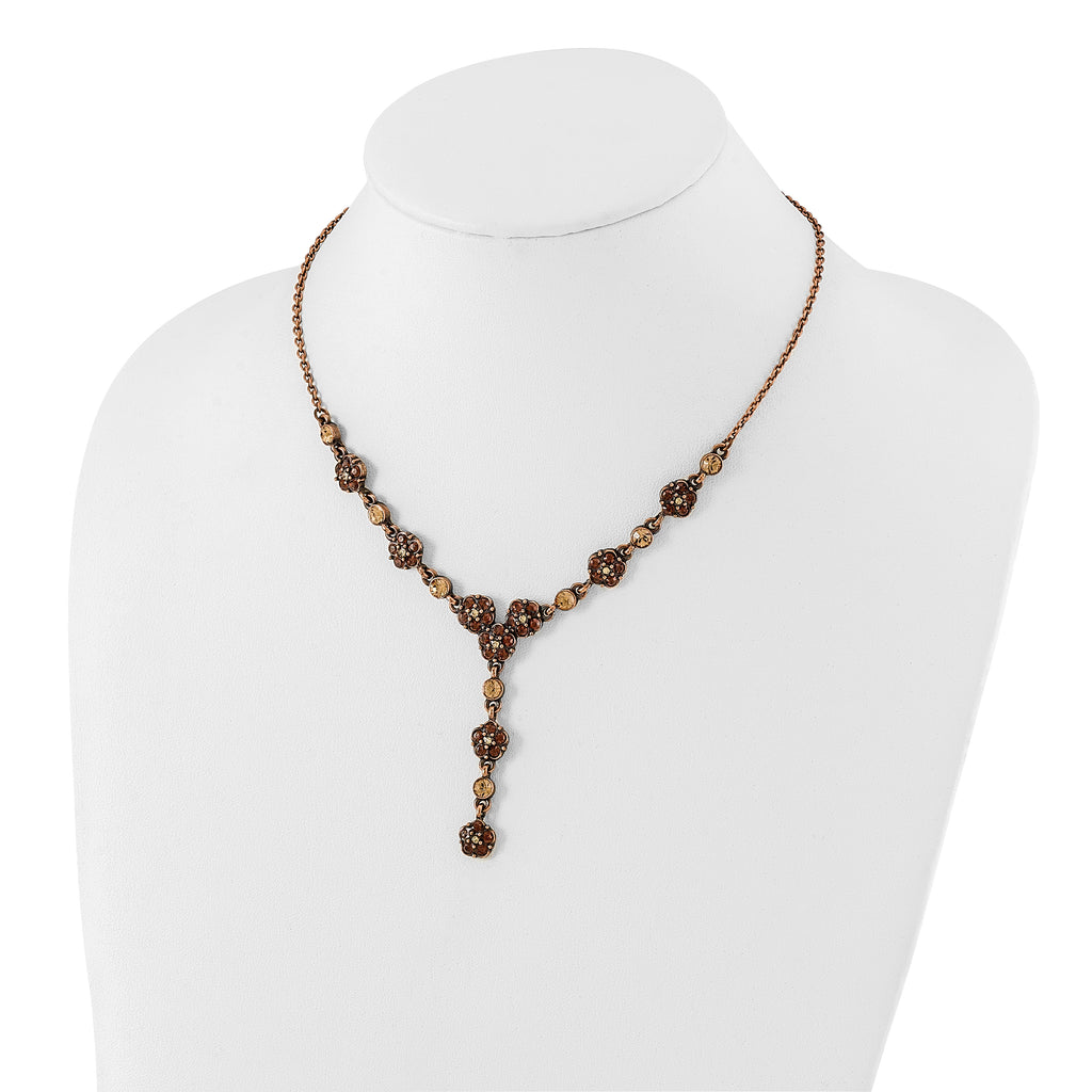 1928 Jewelry Copper-tone Light Colorado and Brown Crystal Floral Shape 15 inch Y Necklace with 3 inch extension