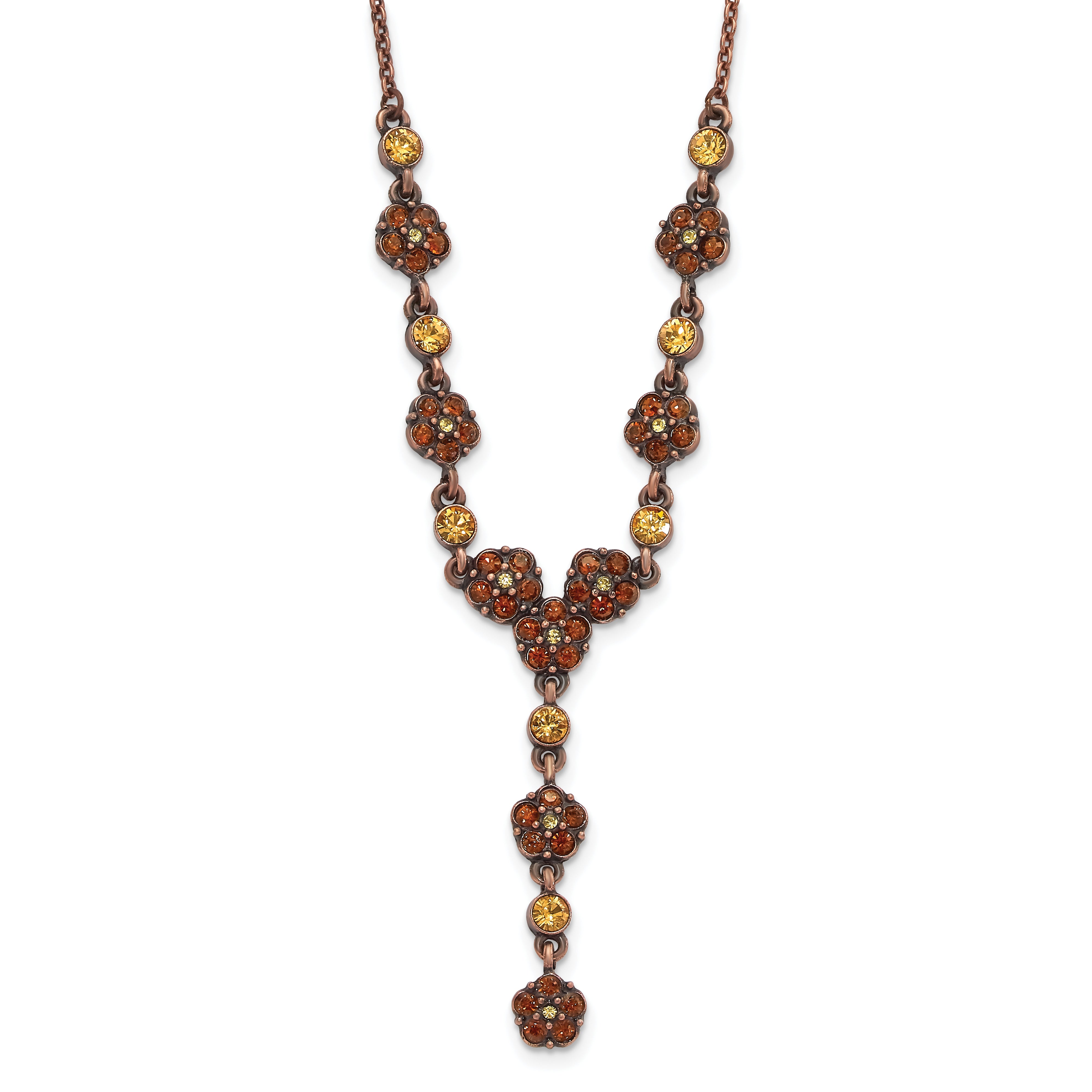 1928 Jewelry Copper-tone Light Colorado and Brown Crystal Floral Shape 15 inch Y Necklace with 3 inch extension Main image