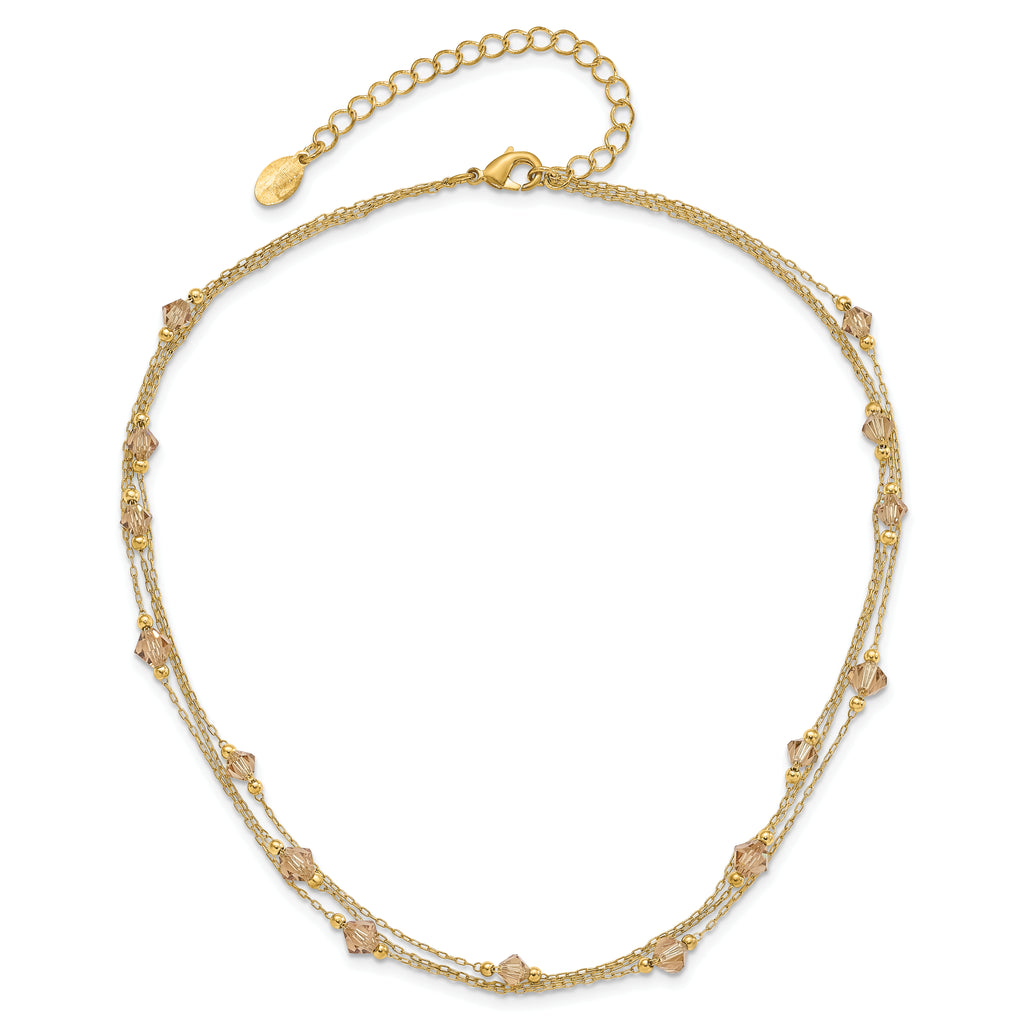 1928 Jewelry Gold-tone Link Light Colorado Faceted Acrylic Beads Three Strand With  3 inch extension Necklace