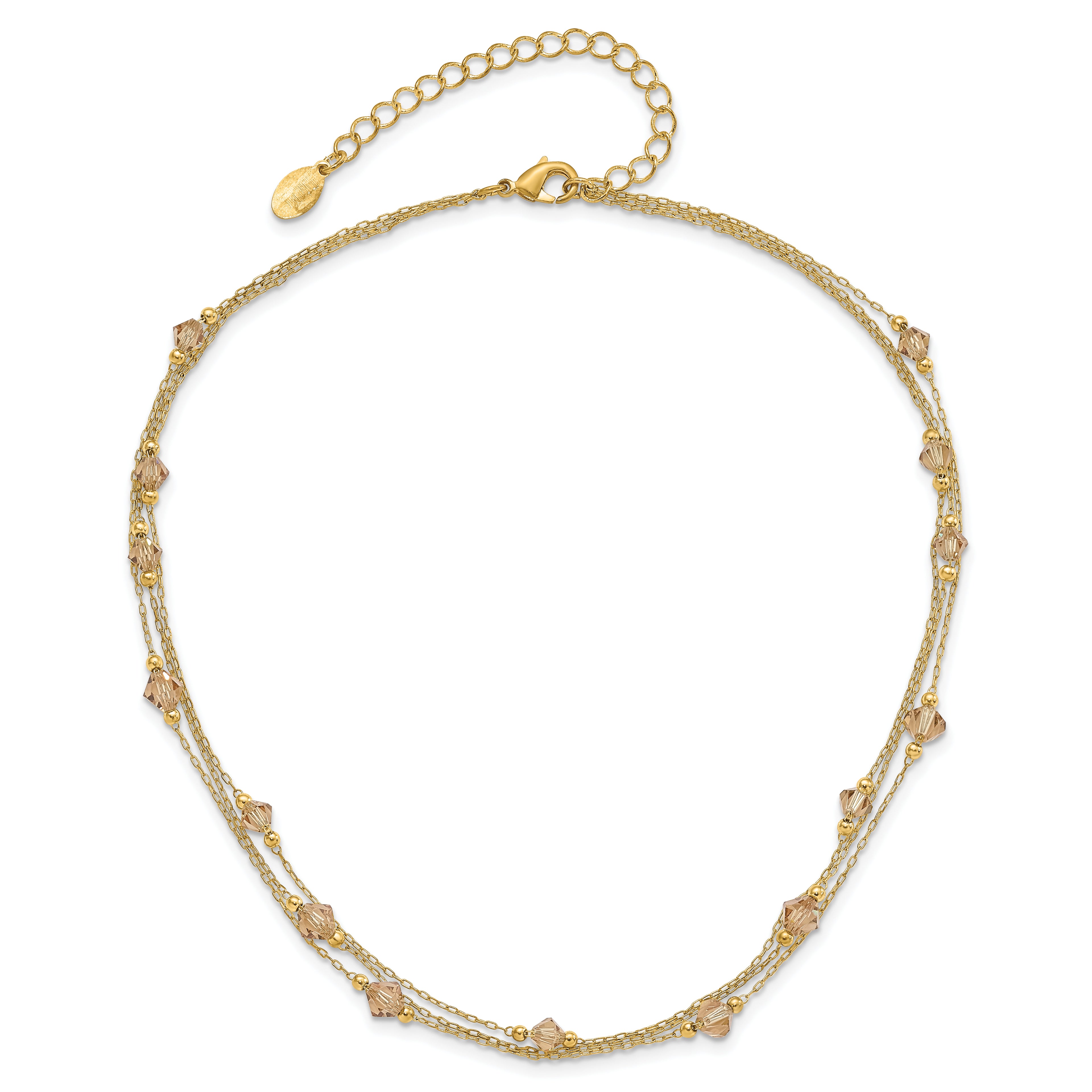 1928 Jewelry Gold-tone Link Light Colorado Faceted Acrylic Beads Three Strand With  3 inch extension Necklace