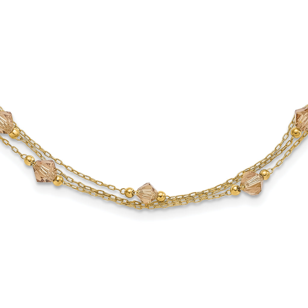 1928 Jewelry Gold-tone Link Light Colorado Faceted Acrylic Beads Three Strand With  3 inch extension Necklace