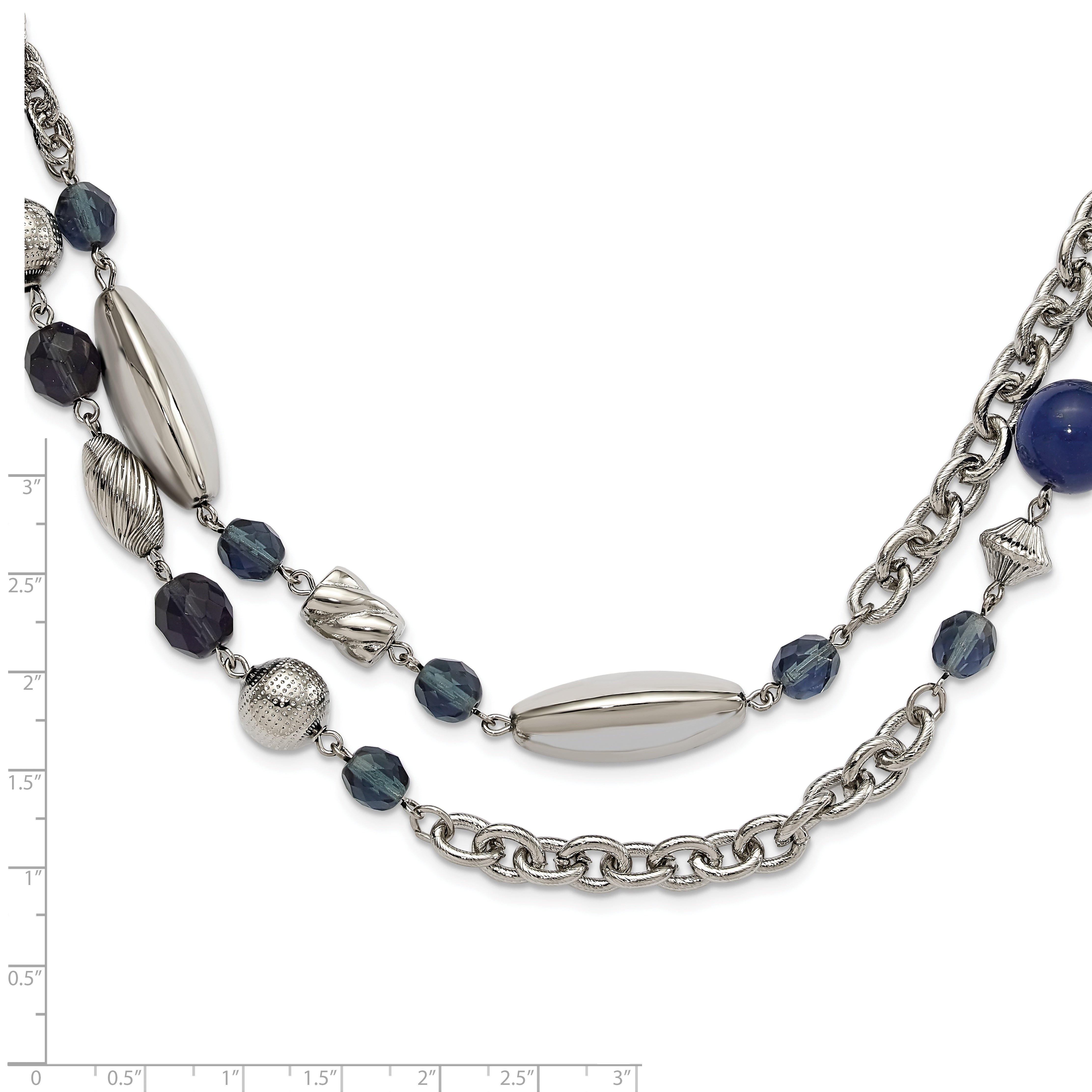 1928 Jewelry Silver-tone Link Textured Beads Blue Beads and Blue Faceted Crystals 44 inch Necklace Secondary image