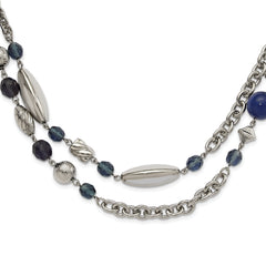 1928 Jewelry Silver-tone Link Textured Beads Blue Beads and Blue Faceted Crystals 44 inch Necklace