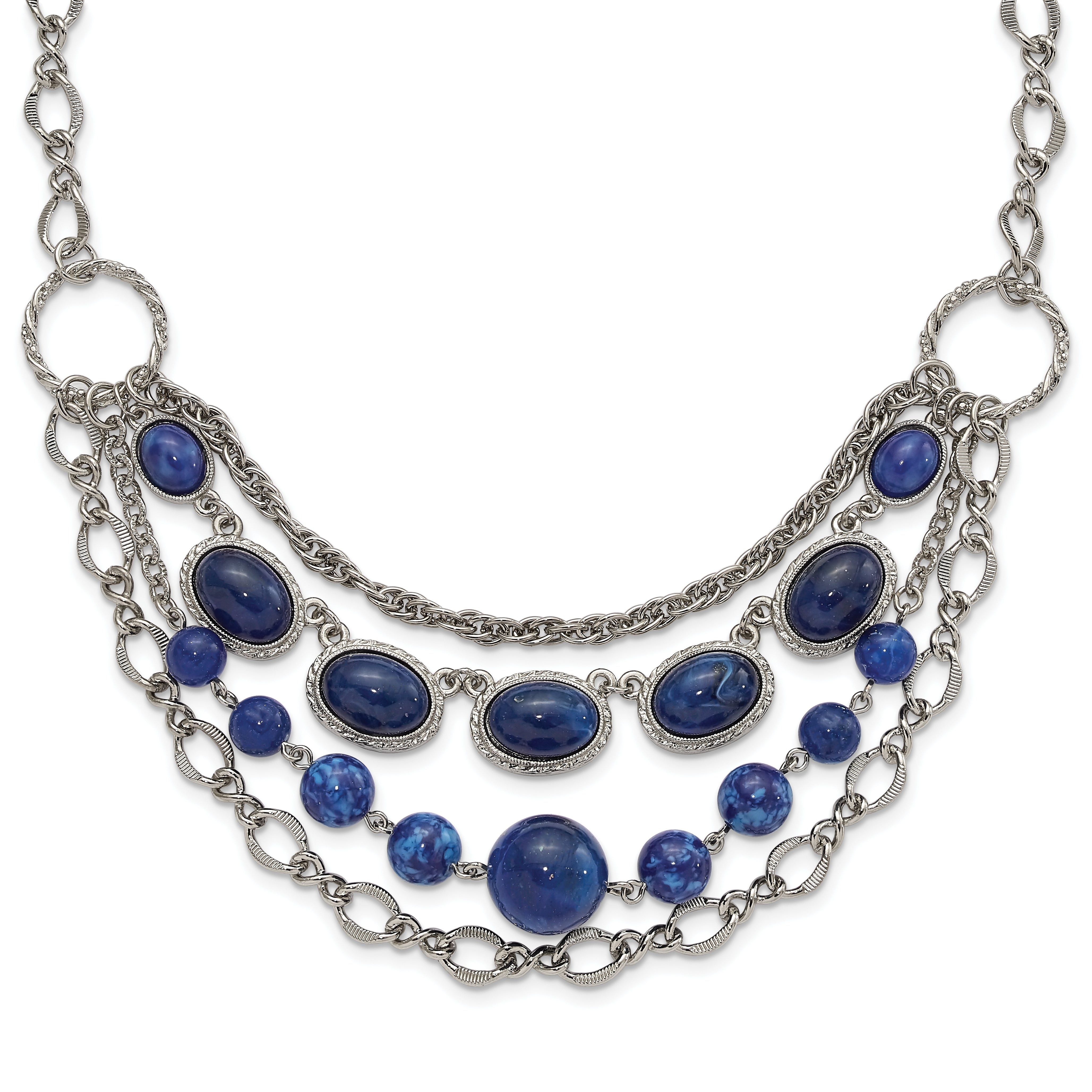 1928 Jewelry Silver-tone Textured Link Blue Glass Beads Graduated Four Row 16 inch Necklace with 3 inch extension Secondary image