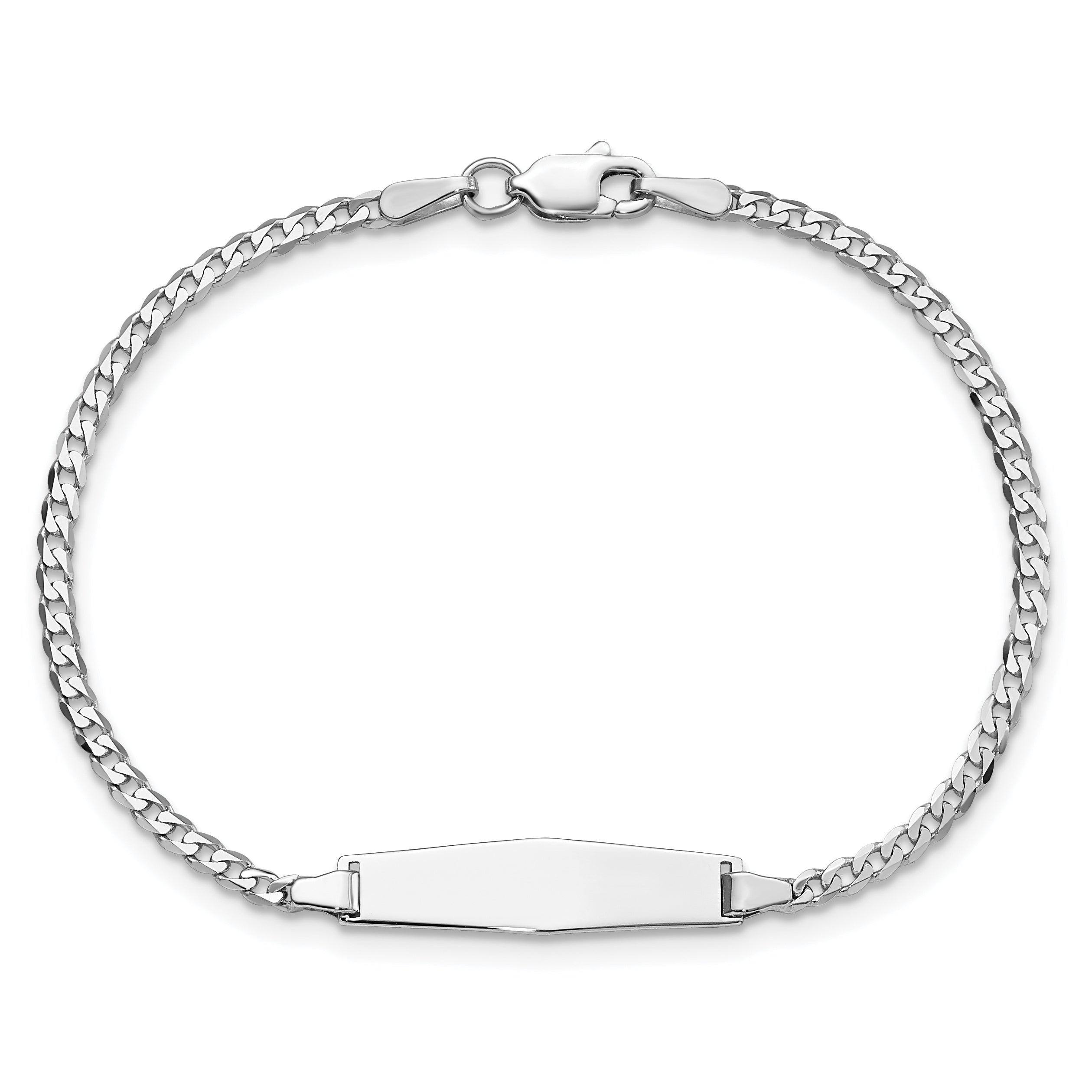 14k White Gold Polished Solid Chain/Solid Plate Flat Curb Link Soft Diamond Shape 19.5x6mm Plate 6 inch Baby/Child ID Bracelet