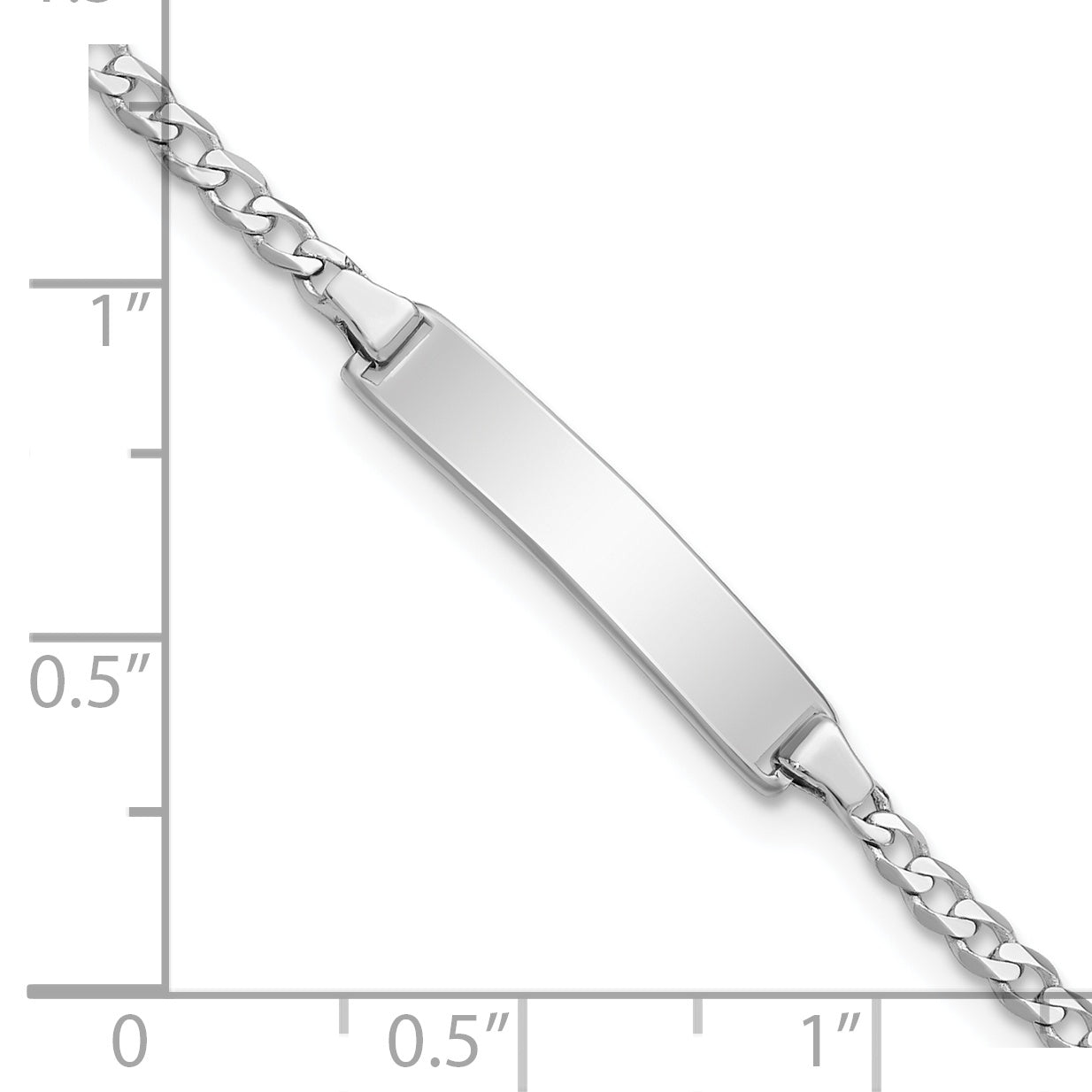 14k White Gold Polished Solid Chain/Solid Plate Flat Curb Link 20x4.2mm Plate 6 inch Baby/Child ID Bracelet